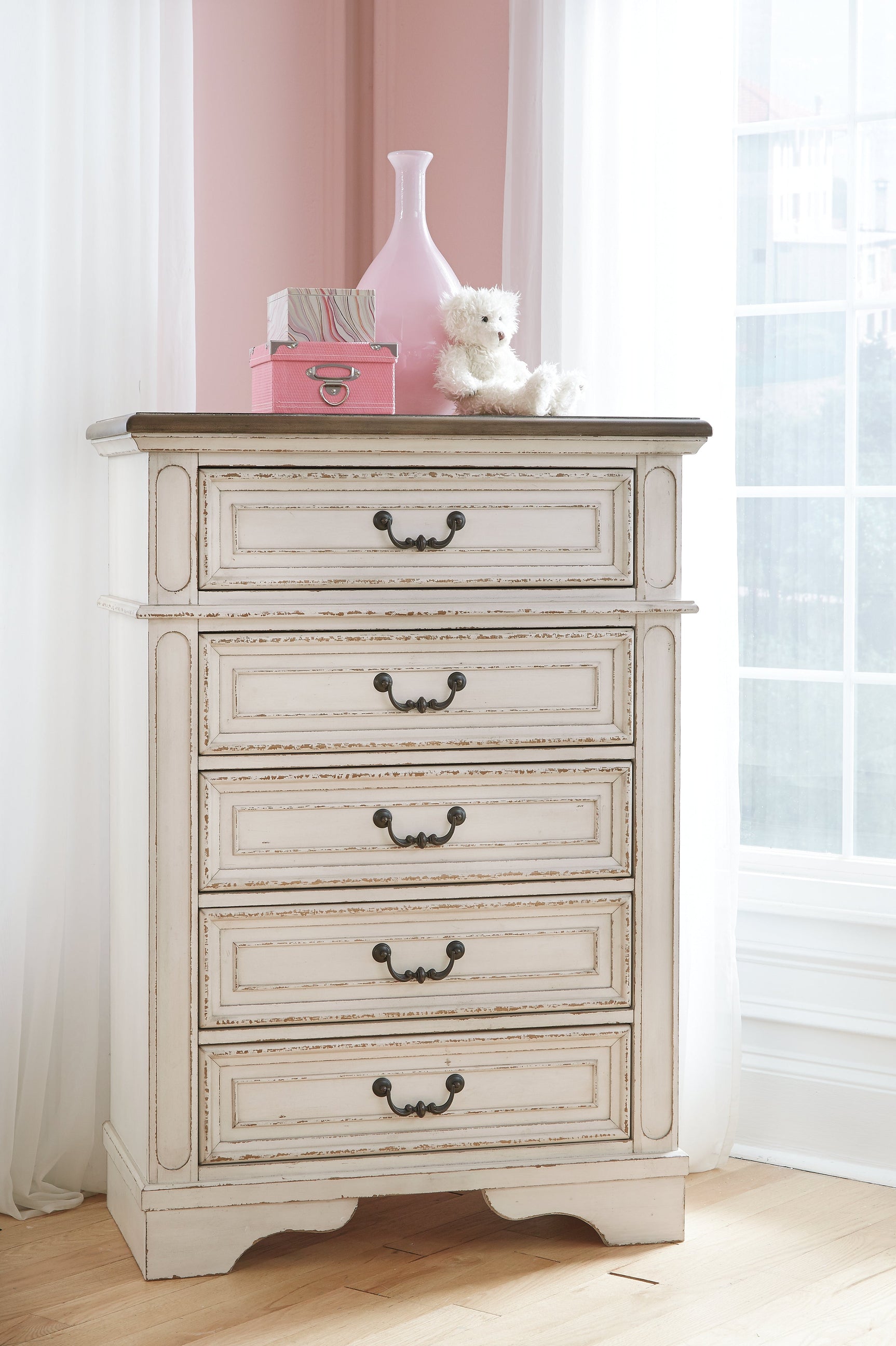 Realyn Two-tone Full Upholstered Panel Bedroom Set with Dresser, Mirror, Chest and 2 Nightstands (Online Special Price) - Ornate Home
