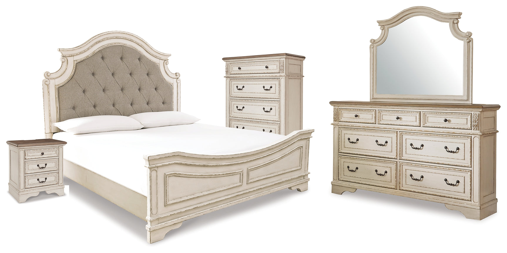 Realyn Two-tone King Panel Bed, Dresser, Mirror, Chest and Nightstand (Online Special Price) - Ornate Home