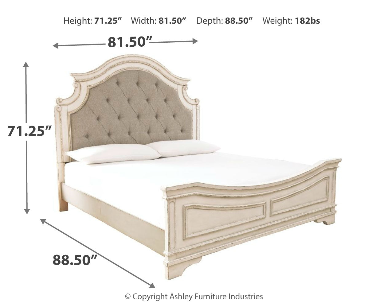 Realyn Two-tone King Panel Bed, Dresser, Mirror, Chest and Nightstand - Ornate Home