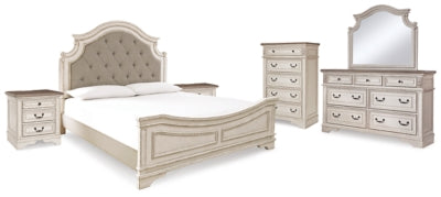 Realyn Two-tone King Panel Bedroom Set with Dresser, Mirror, Chest and 2 Nightstands - Ornate Home