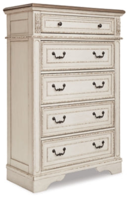 Realyn Two-tone King Panel Bedroom Set with Dresser, Mirror, Chest and 2 Nightstands - Ornate Home