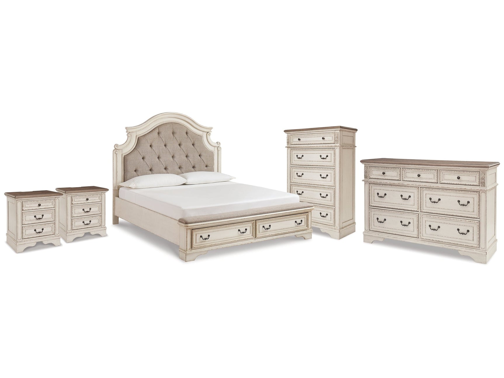 Realyn Two-tone King Storage Bedroom Set with Dresser, Chest and 2 Nightstands (Online Special Price) - Ornate Home
