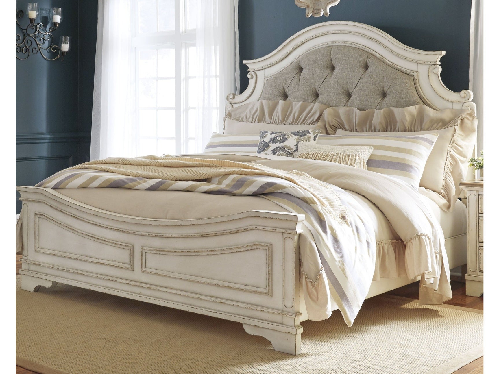 Realyn Two-tone King Upholstered Panel Bedroom Set with Dresser (Online Special Price) - Ornate Home