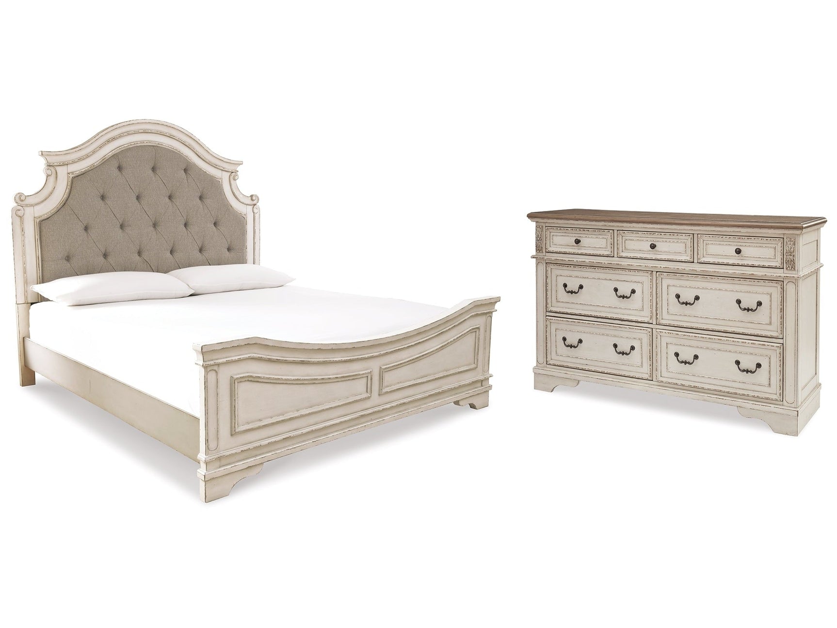 Realyn Two-tone King Upholstered Panel Bedroom Set with Dresser (Online Special Price) - Ornate Home