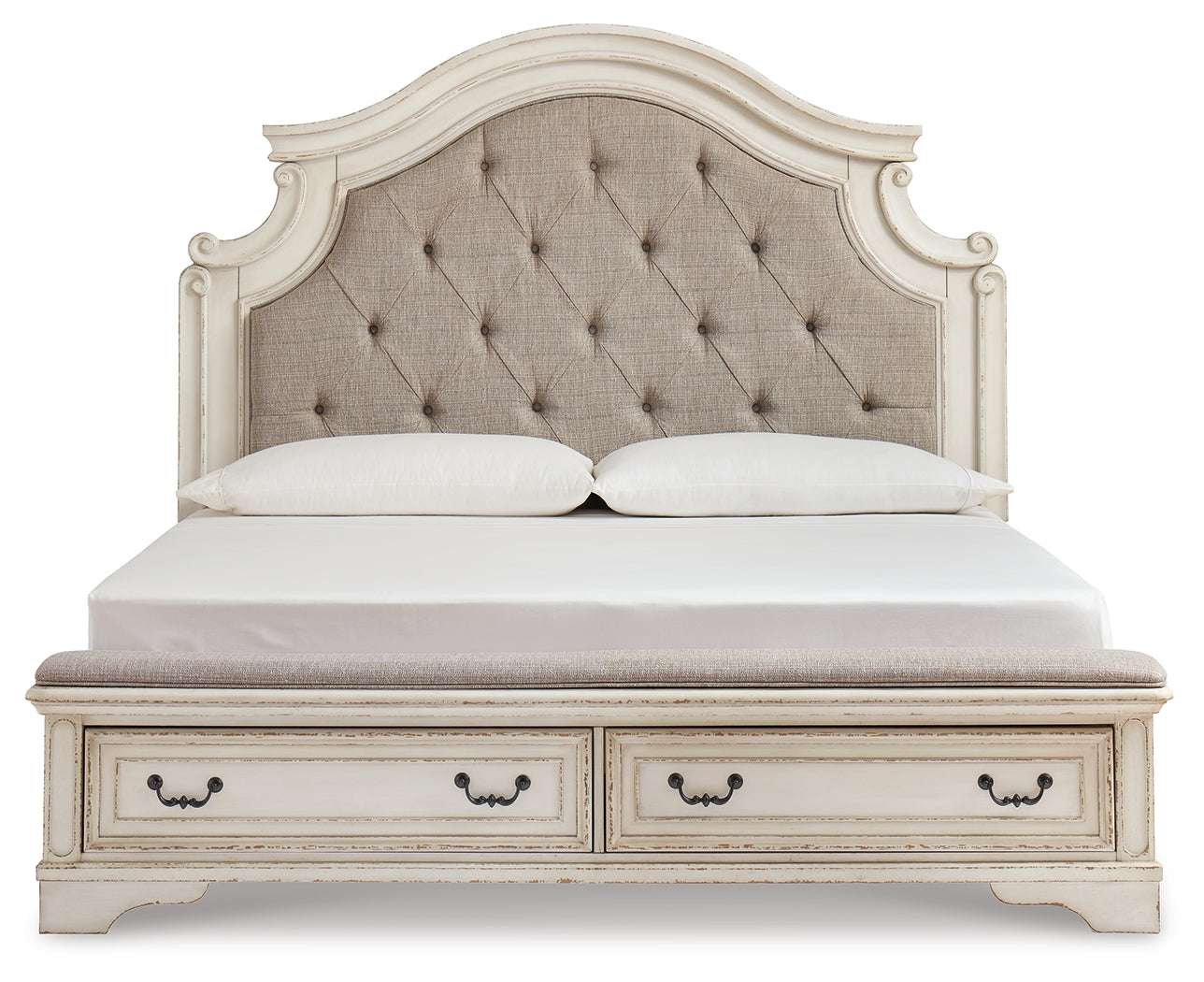 Realyn Two-tone King Upholstered Panel Storage Bedroom Set with 2 Nightstands (Online Special Price) - Ornate Home