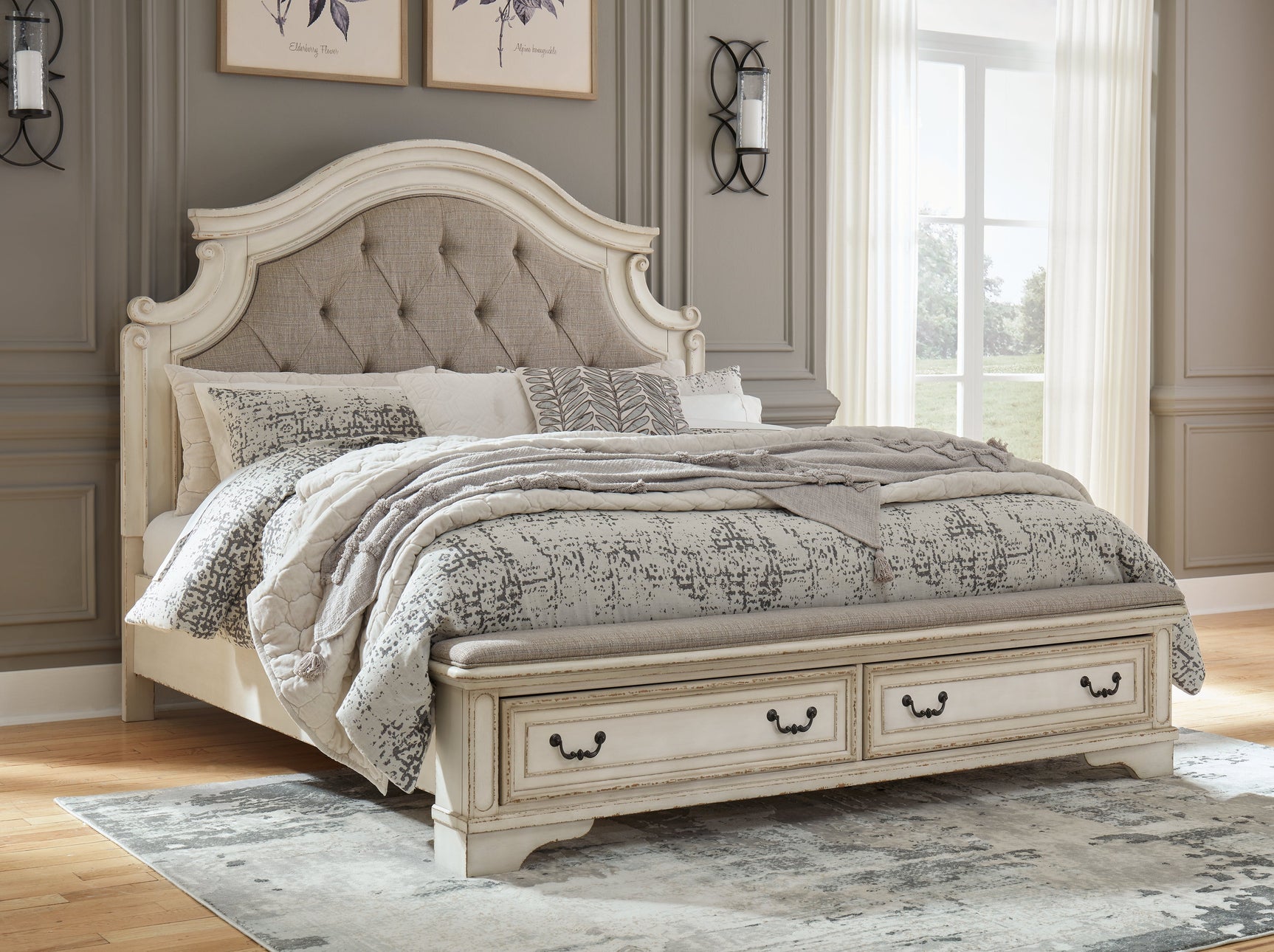 Realyn Two-tone King Upholstered Panel Storage Bedroom Set with 2 Nightstands (Online Special Price) - Ornate Home