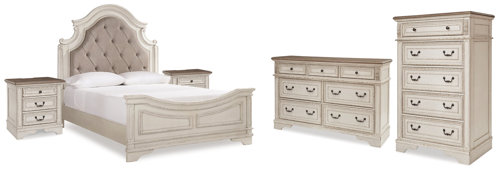 Realyn Two-tone Queen Panel Bedroom Set with Dresser, Chest and 2 Nightstands (Online Special Price) - Ornate Home