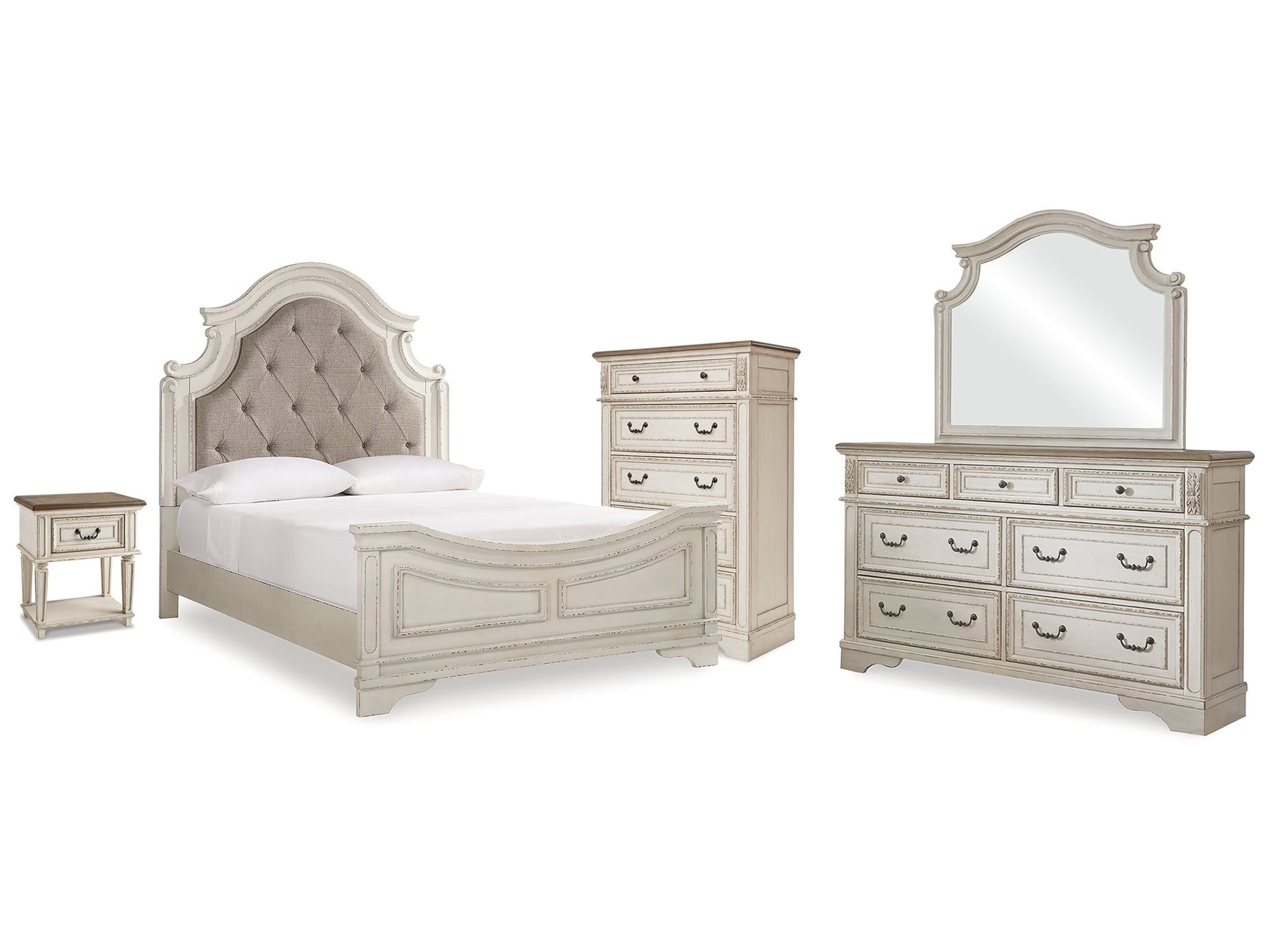 Realyn Two-tone Queen Panel Bedroom Set with Dresser, Mirror, Chest and Nightstand - Ornate Home