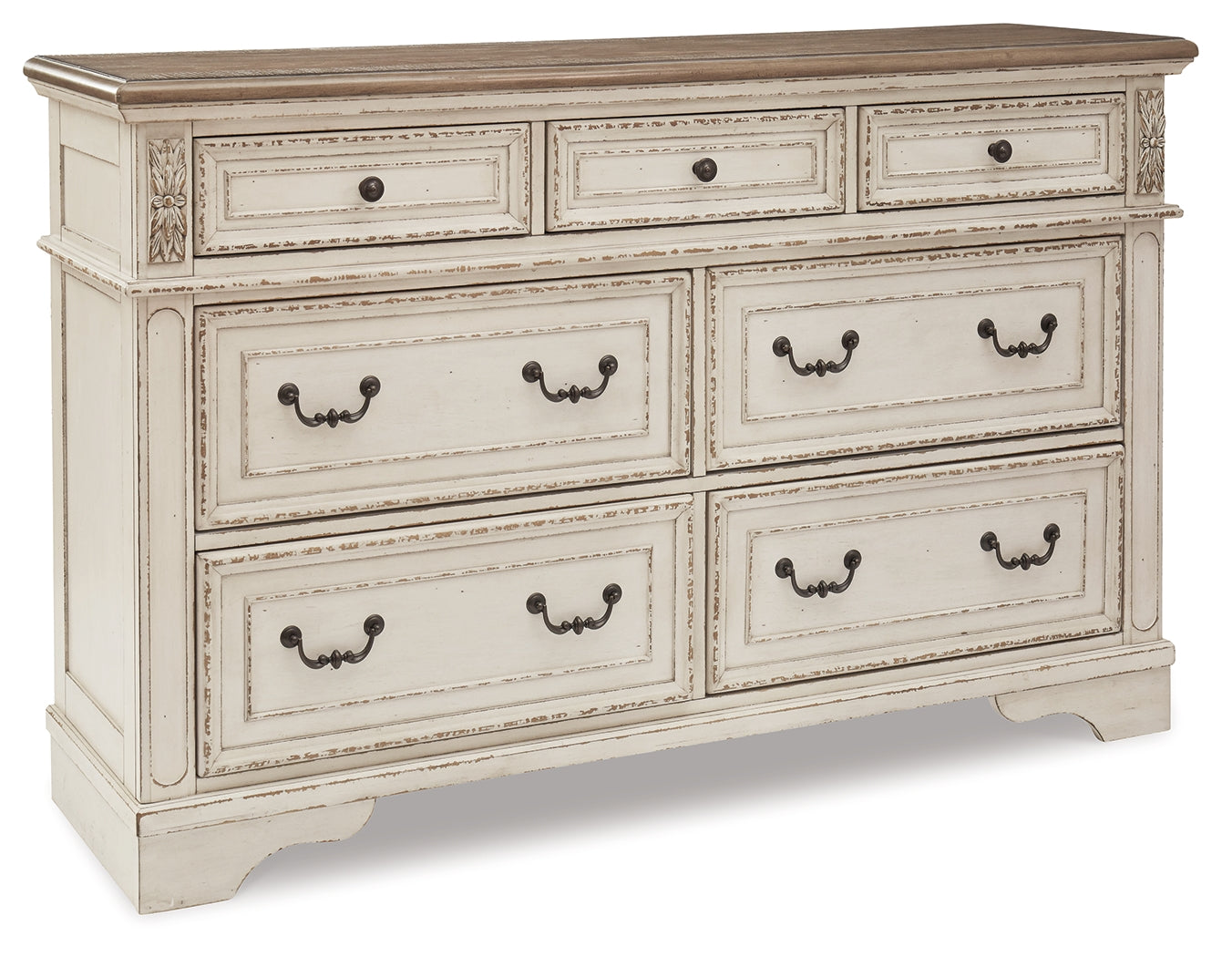 Realyn Two-tone Queen Upholstery Panel Bedroom Set with Dresser, Chest, Nightstand, and Vanity Set (Online Special Price) - Ornate Home