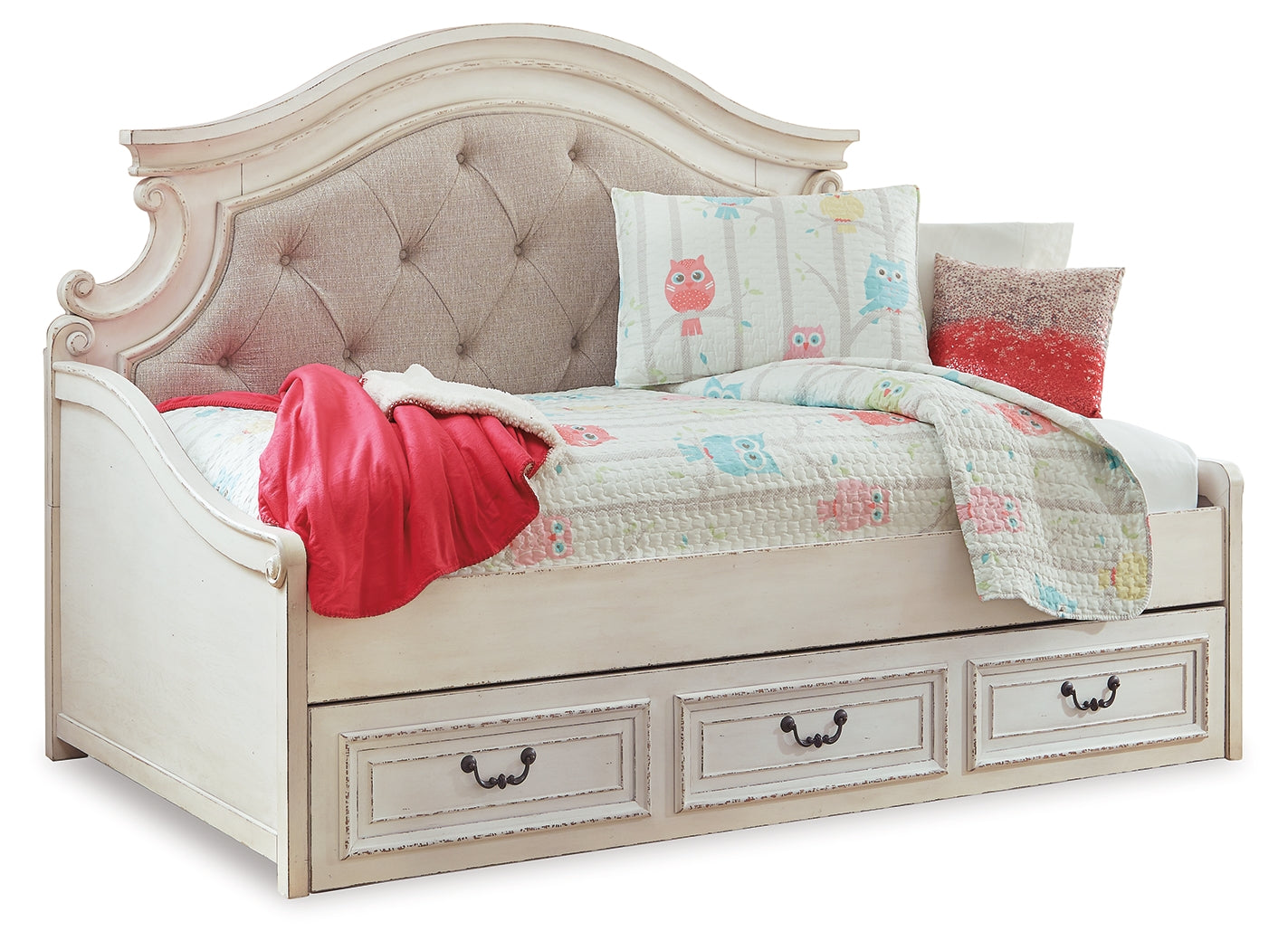 Realyn Two-tone Twin Day Bed with Storage, Dresser, Mirror and Nightstand (Online Special Price) - Ornate Home