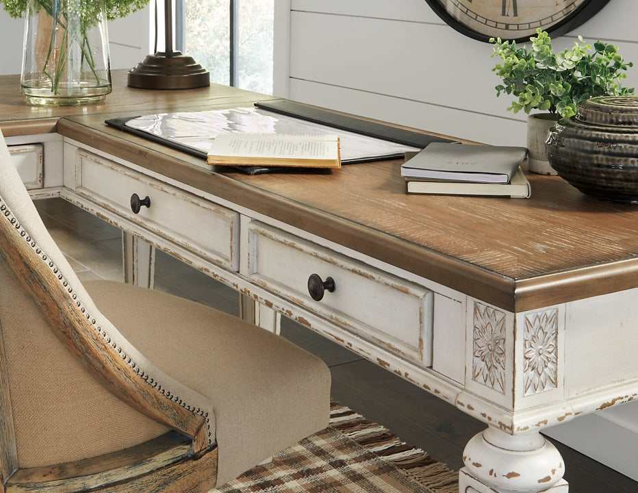 Realyn White & Brown 2pc Home Office L-Shaped Desk (Online Special Price) - Ornate Home