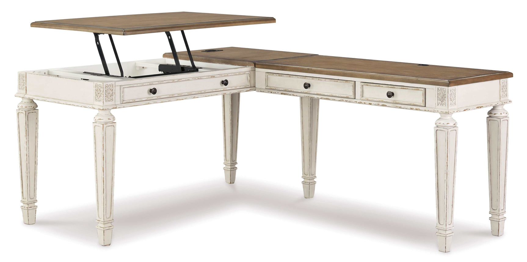 Realyn White/Brown 2pc Home Office L-Shaped Lift Top Desk (Online Special Price) - Ornate Home
