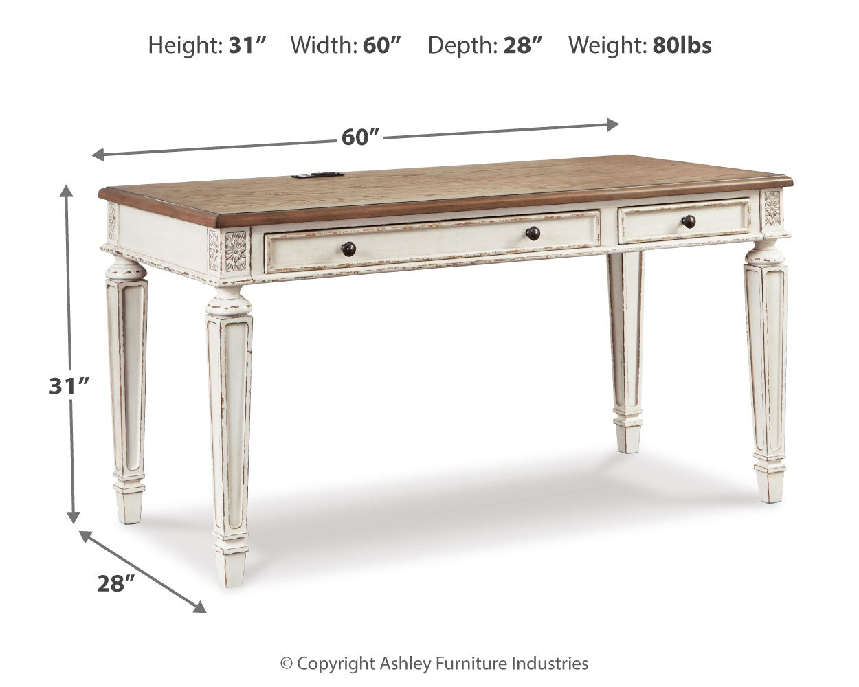 Realyn White/Brown 60" Home Office Desk (Online Special Price) - Ornate Home