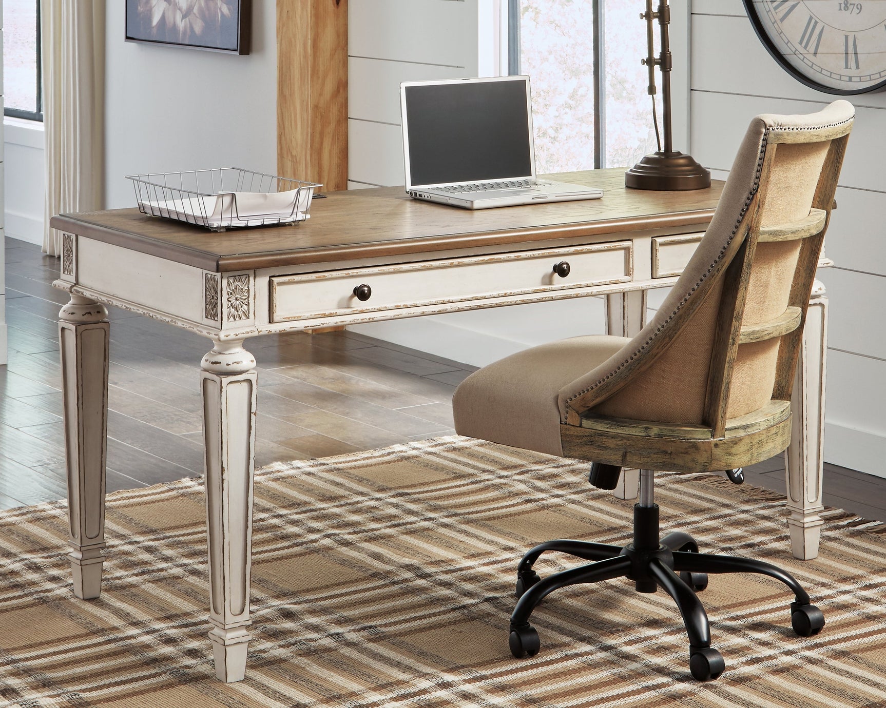 Realyn White/Brown 60" Home Office Desk - Ornate Home