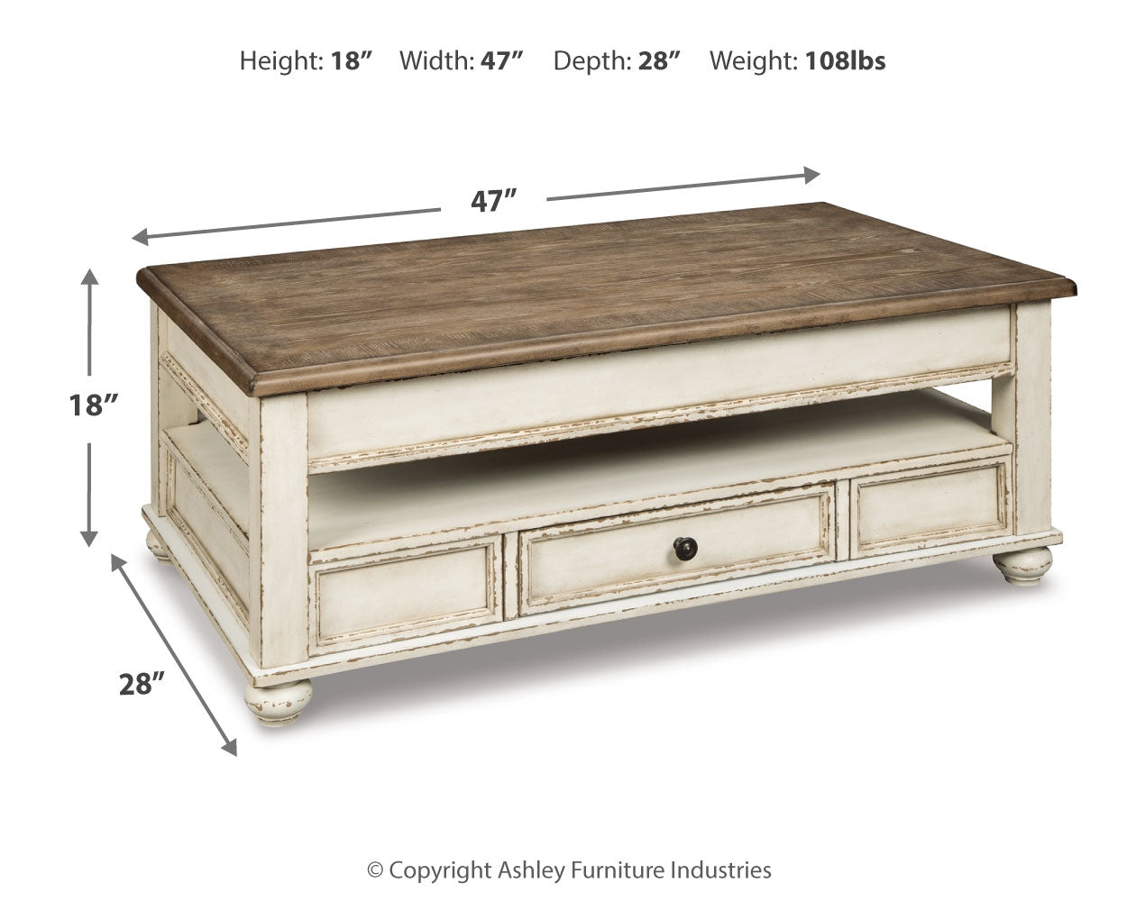 Realyn White/Brown Coffee Table with Lift Top - Ornate Home