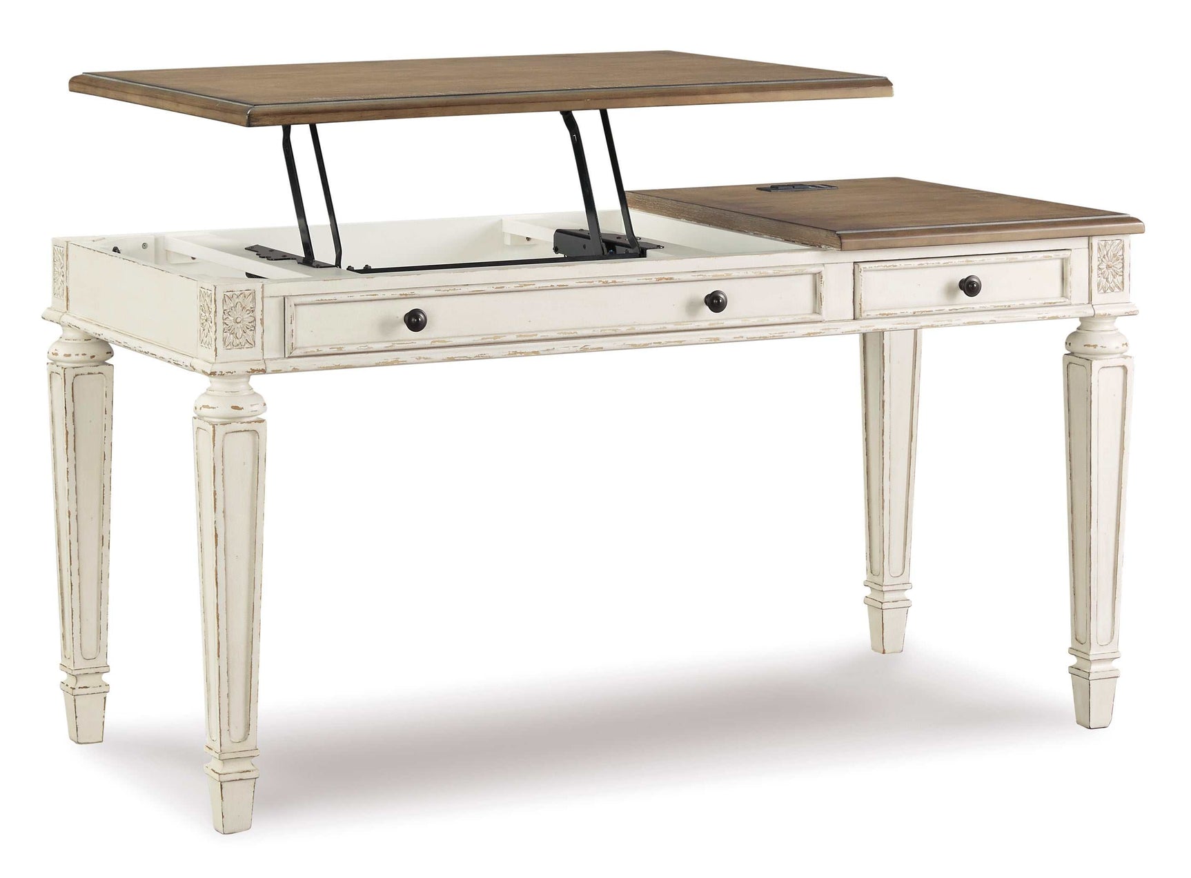 Realyn White/Brown Home Office Lift Top Desk (Online Special Price) - Ornate Home