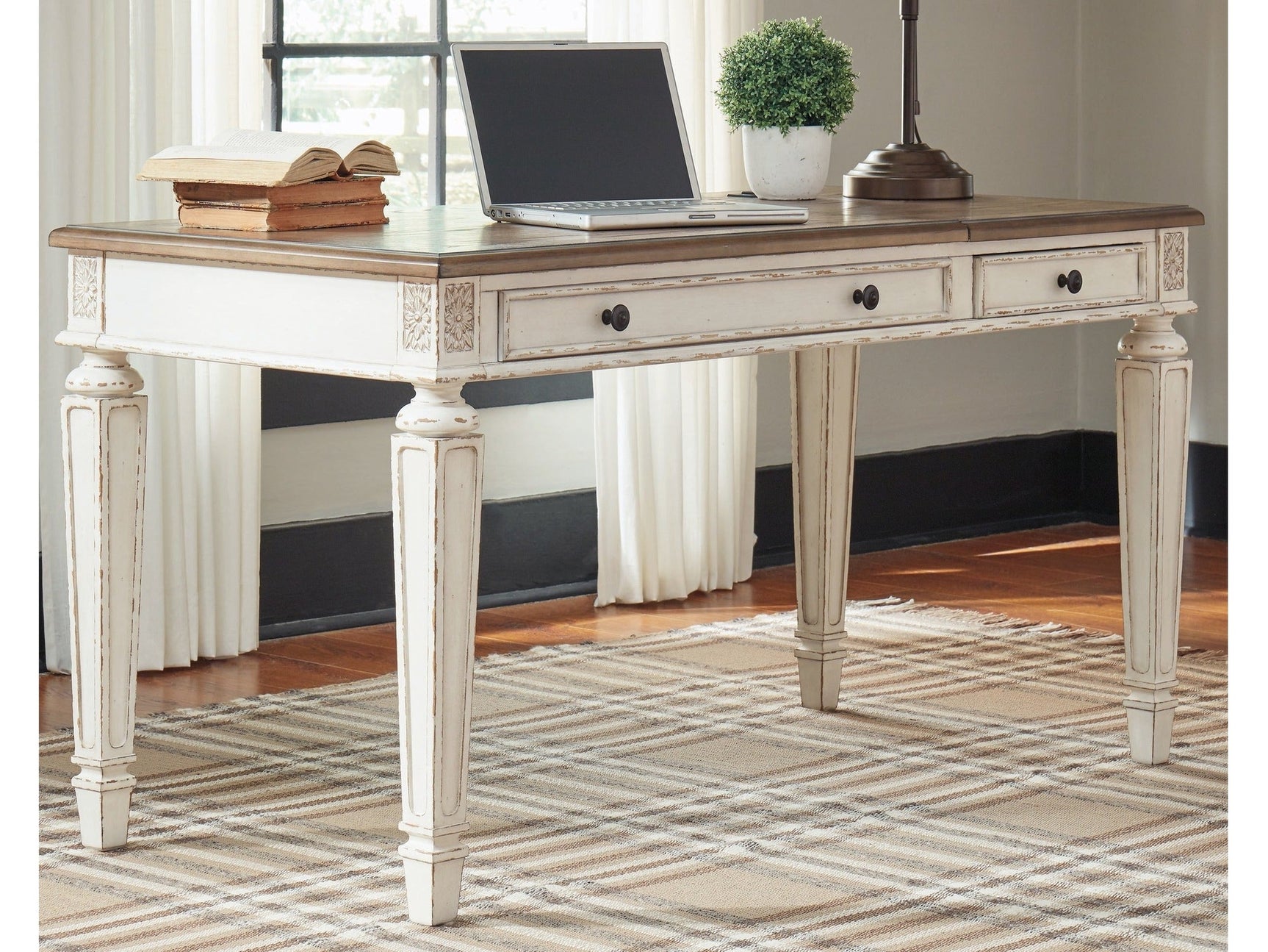 Realyn White/Brown Home Office Lift Top Desk - Ornate Home