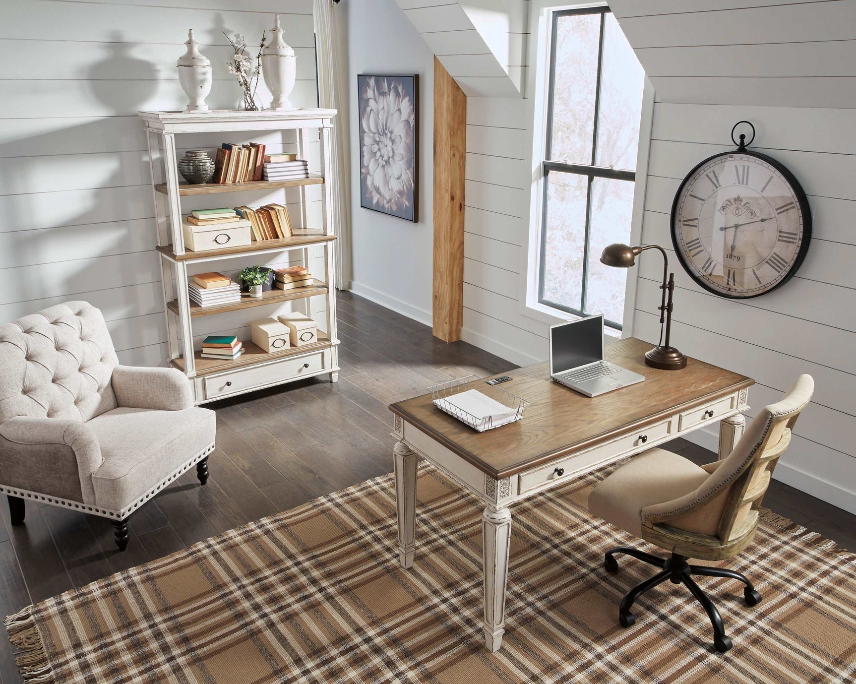 Realyn White/Brown Home Office Set / 2pc - Ornate Home