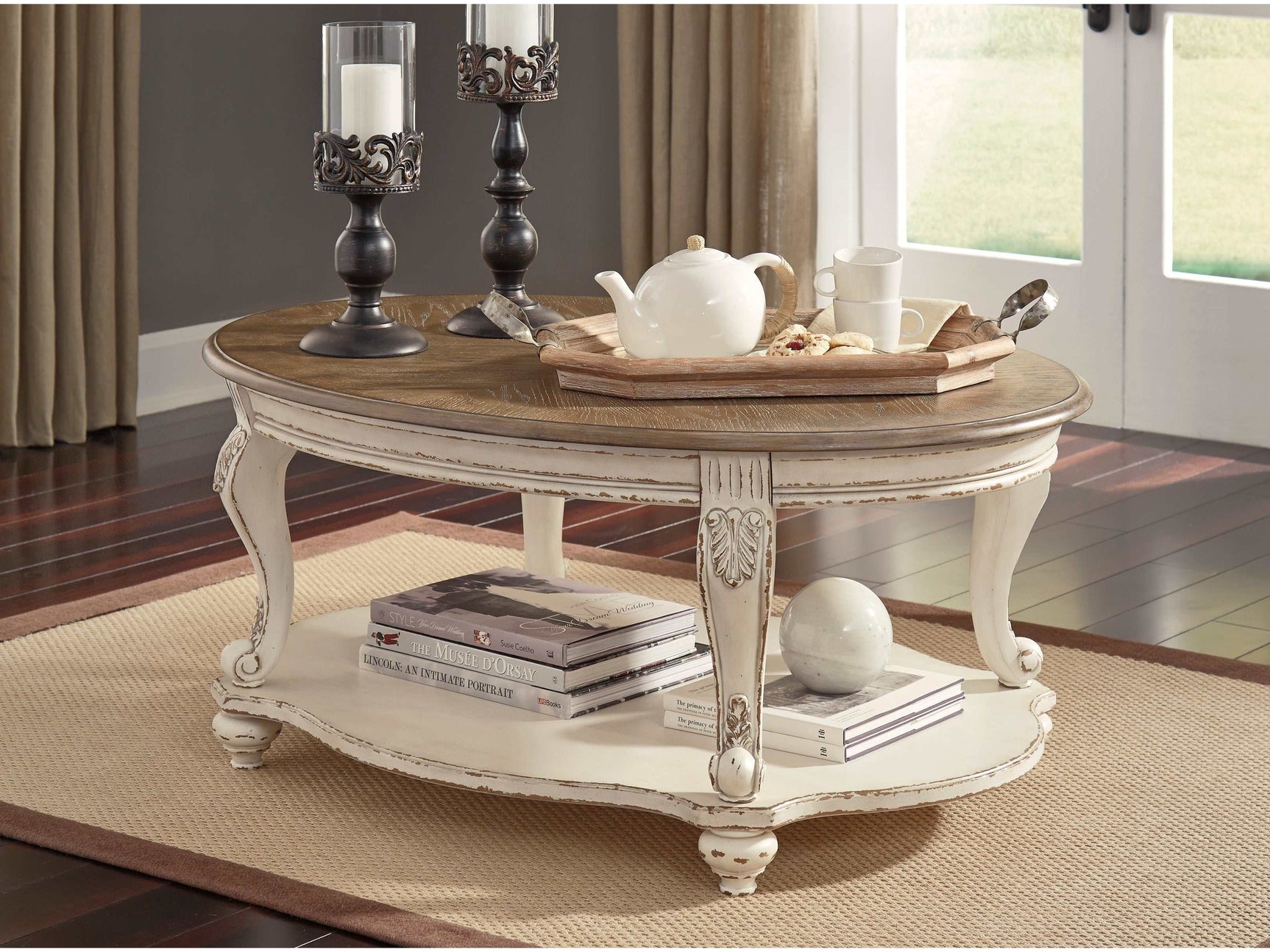 Realyn White/Brown Oval Coffee Table (Online Special Price) - Ornate Home