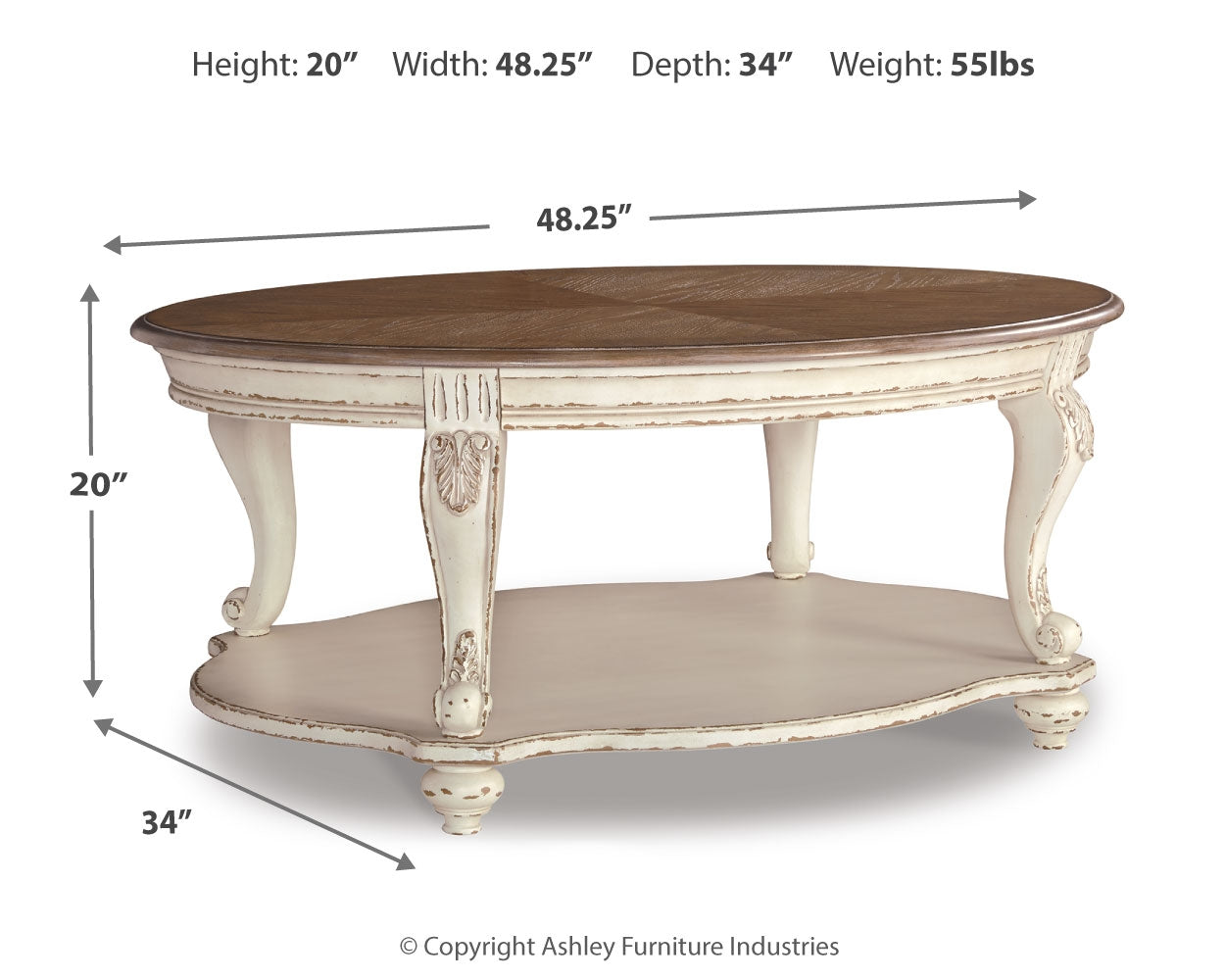 Realyn White/Brown Oval Coffee Table - Ornate Home