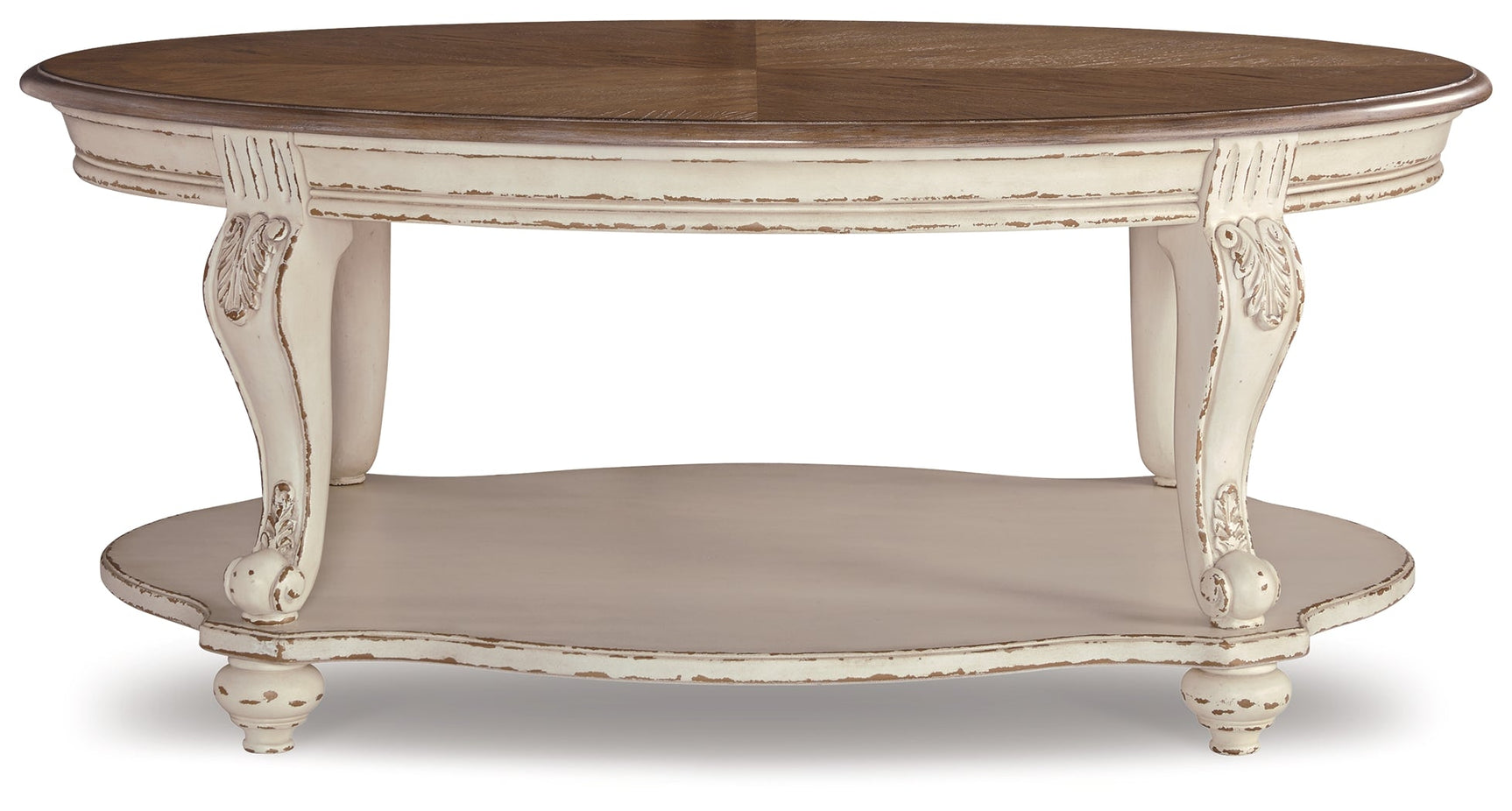 Realyn White/Brown Oval Coffee Table - Ornate Home