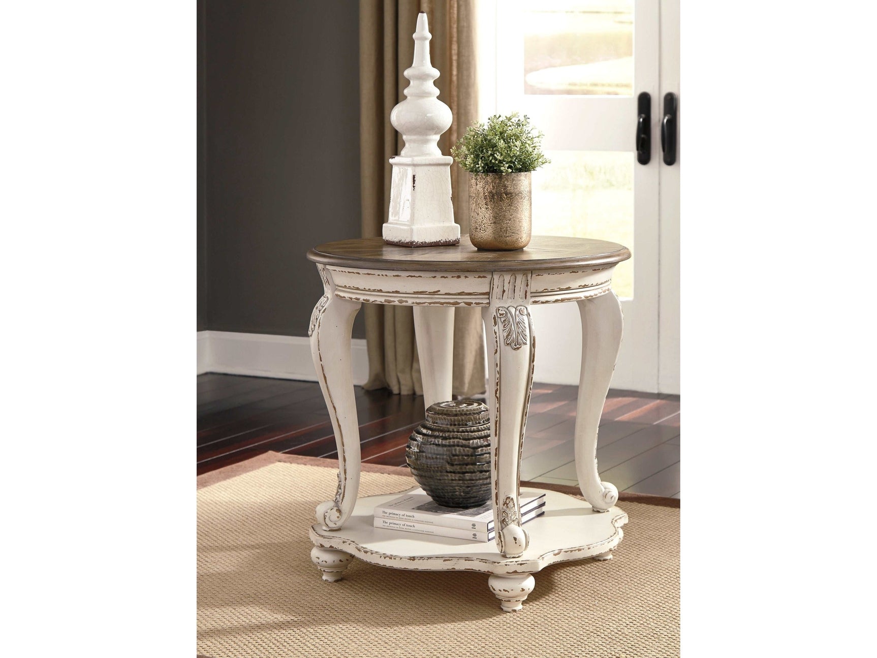 Realyn White & Brown Round End Table (Online Special Price) - Ornate Home
