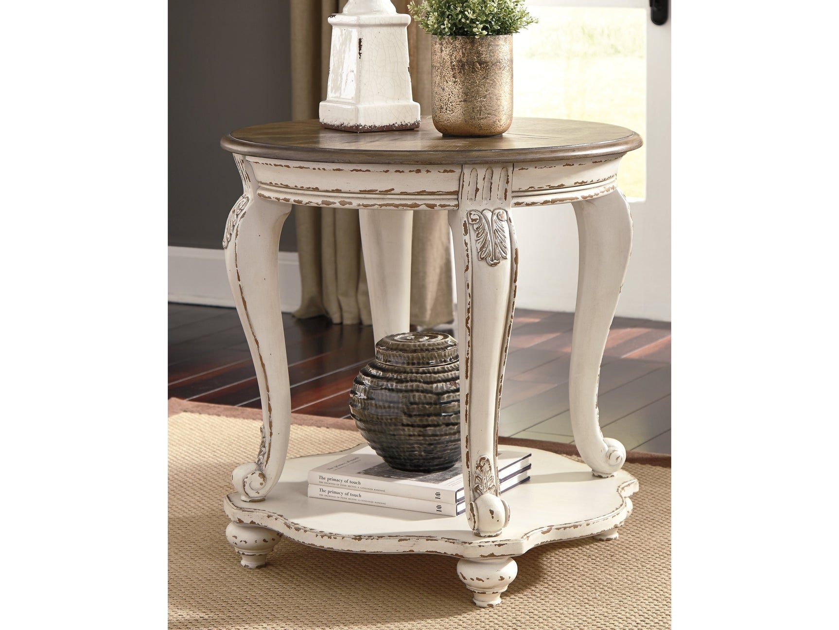 Realyn White & Brown Round End Table - Ornate Home