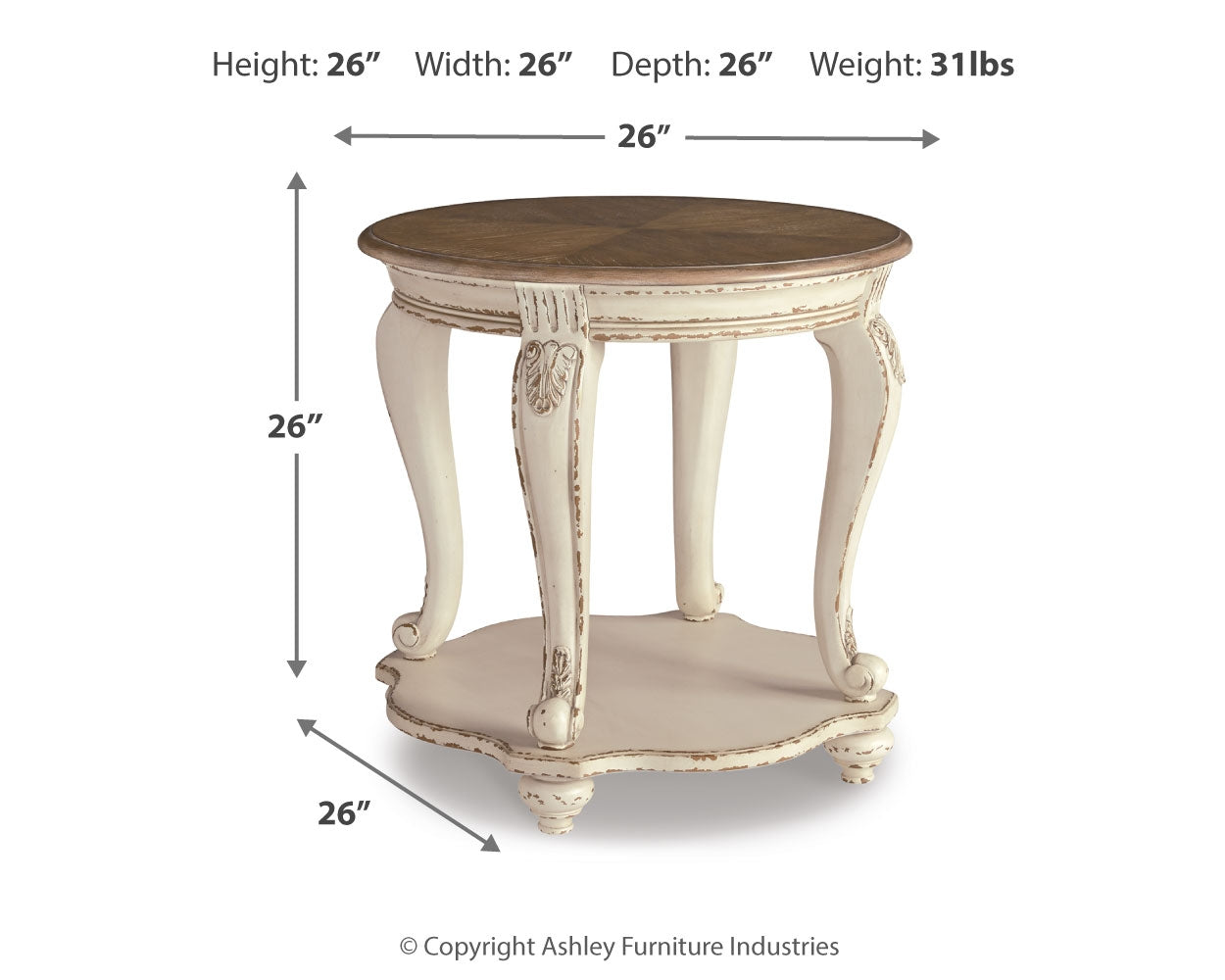 Realyn White & Brown Round End Table - Ornate Home