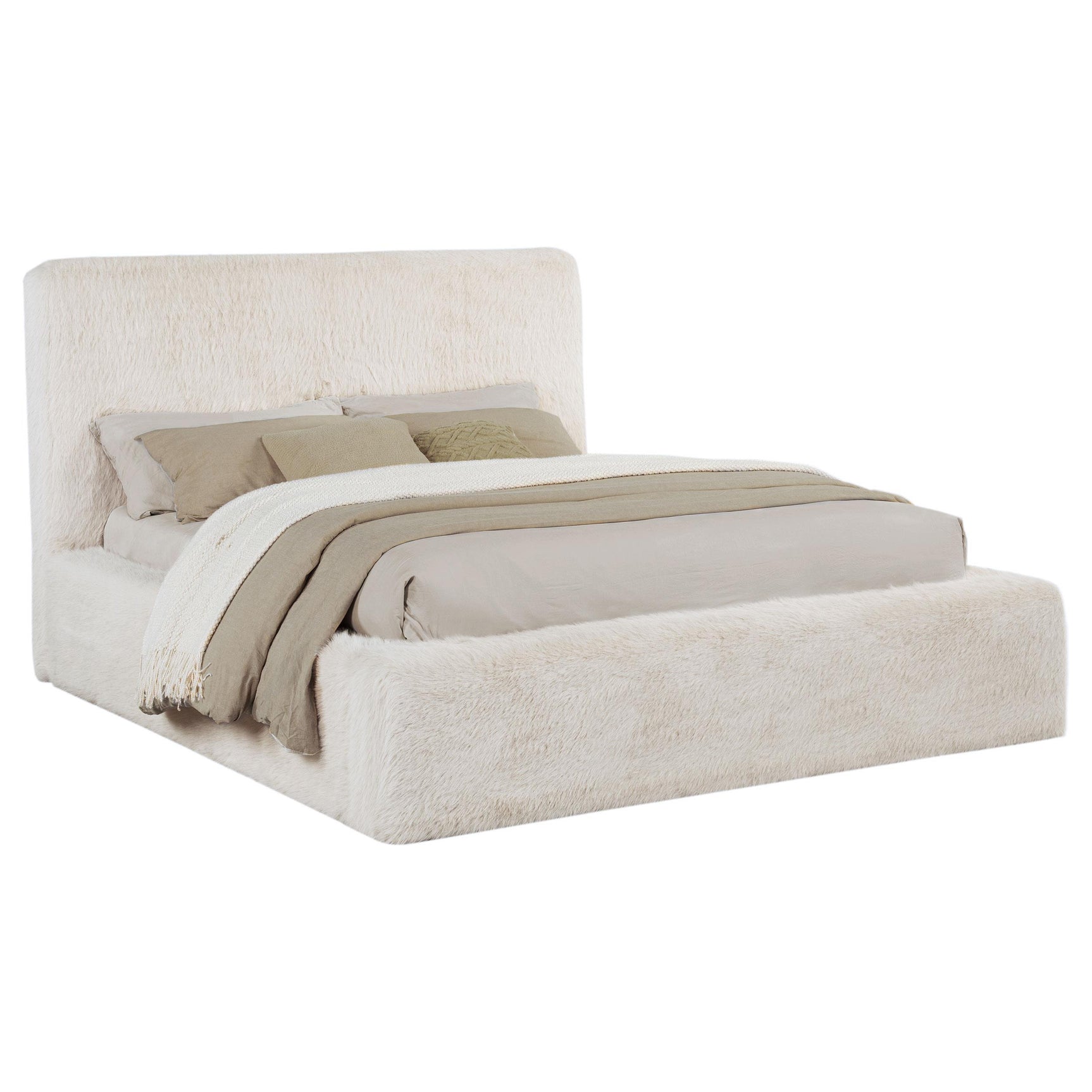 Rebecca Cream Faux Fur Upholstered Eastern King Bed - Ornate Home