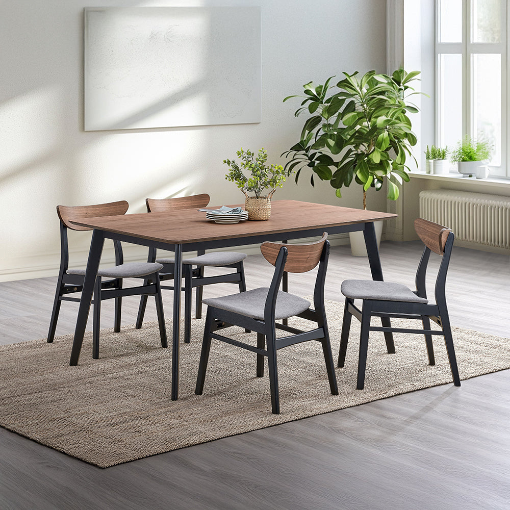 Rebi Gray Linen & Walnut & Black Side Chair (Set of 2) - Ornate Home