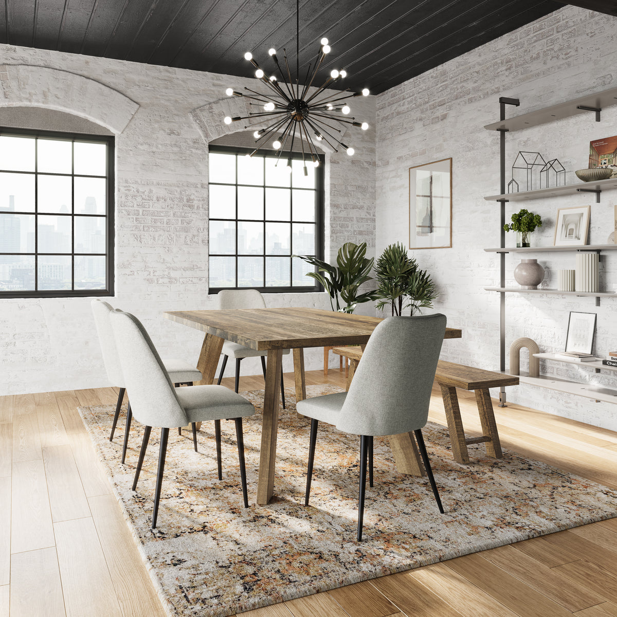 Reclamation Brown/Natural Dining Table w/ 4 Macey Chairs, Bench - Ornate Home