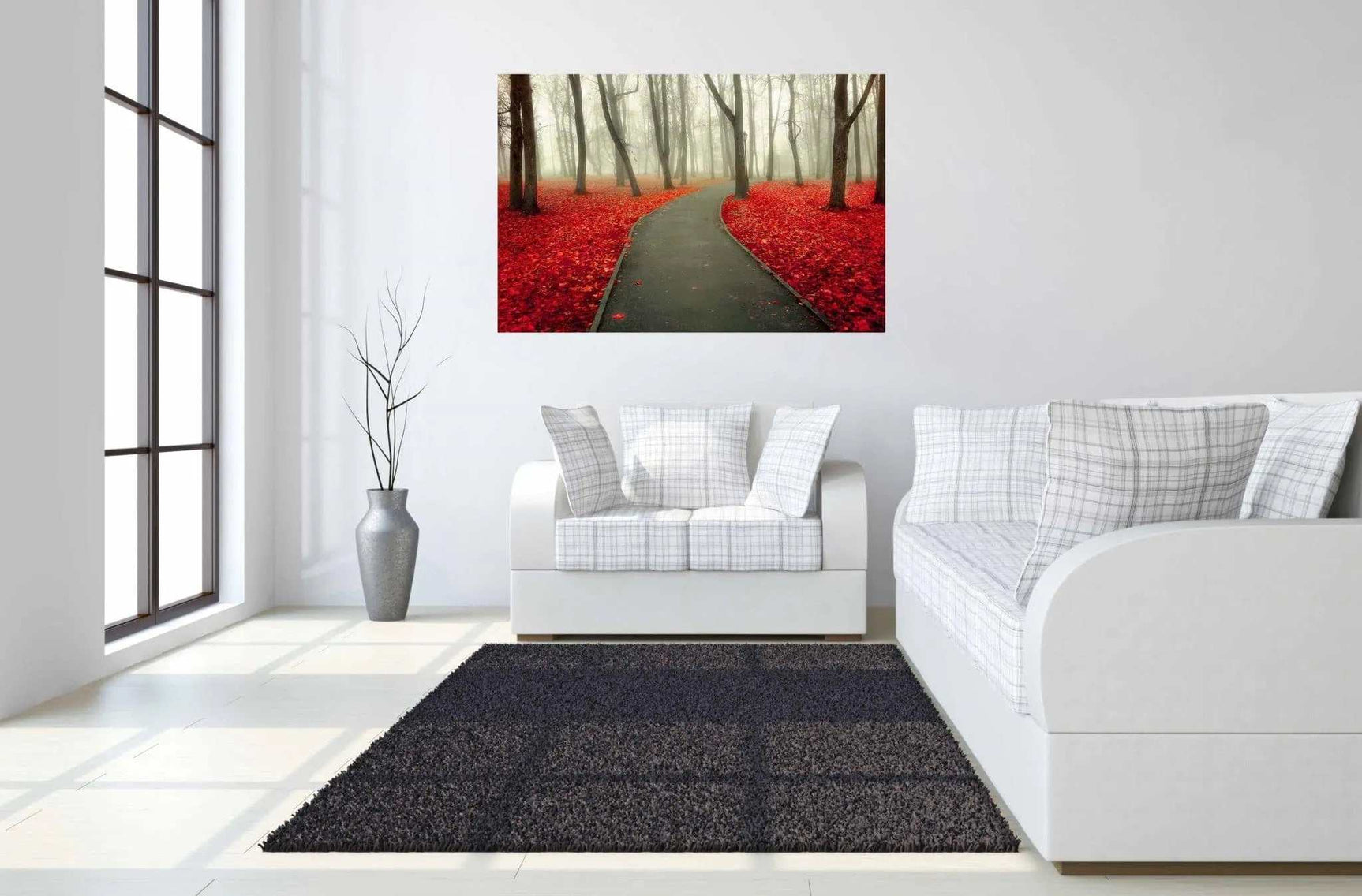 Red Leaves Tempered Glass w / Foil Wall Art - Ornate Home