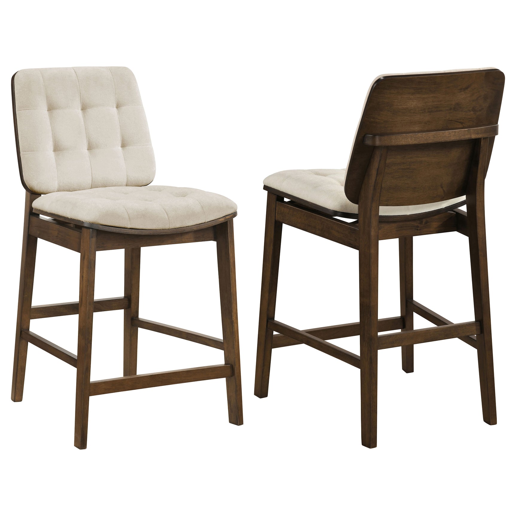 Redbridge Cream/Walnut Velvet Upholstered Counter Chair (Set of 2) - Ornate Home