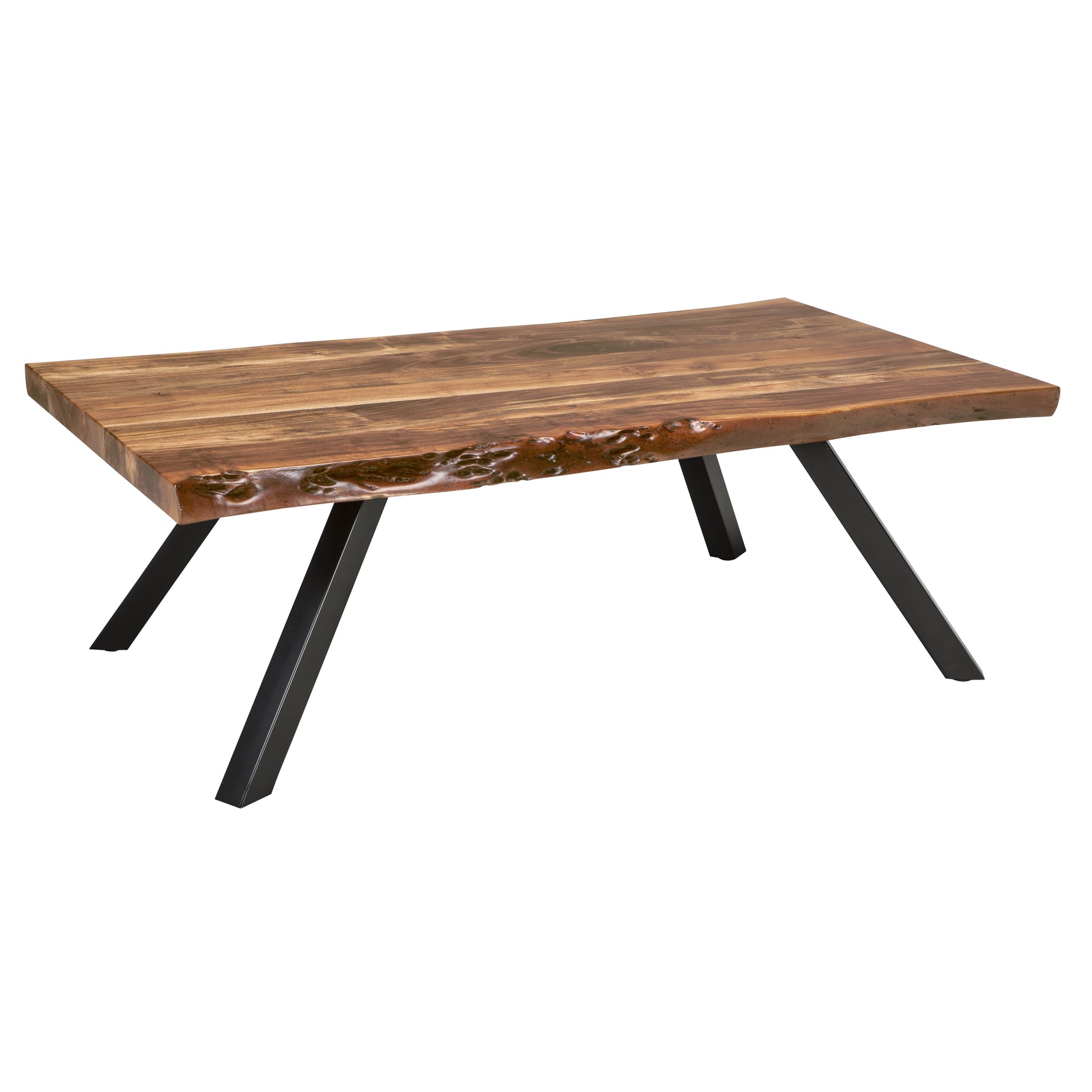 Reese Live Edge Solid Wood Metal Leg Coffee Table in Natural Acacia - Ornate Home