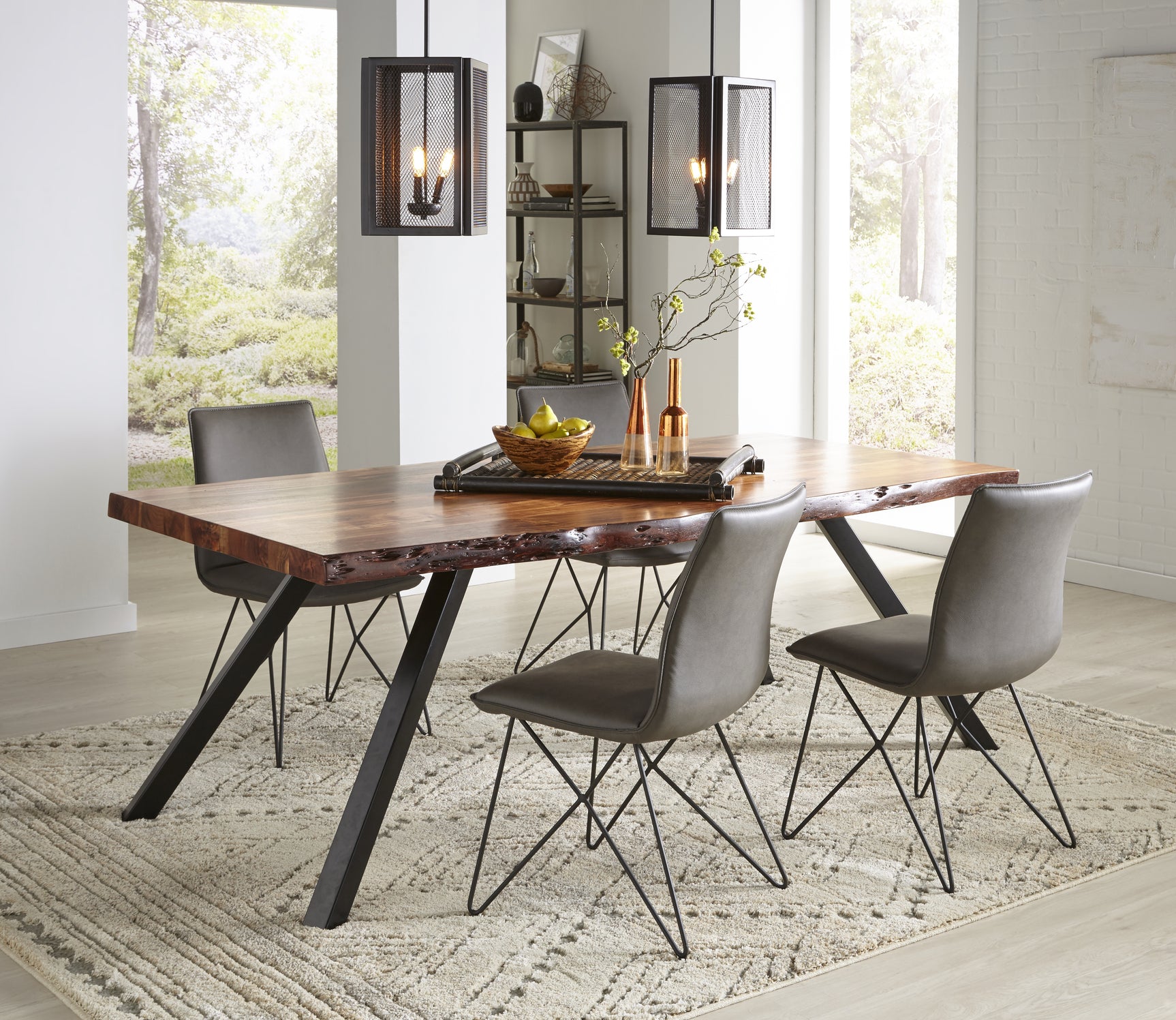 Reese Live Edge Solid Wood Metal Leg Dining Table in Natural Acacia - Ornate Home