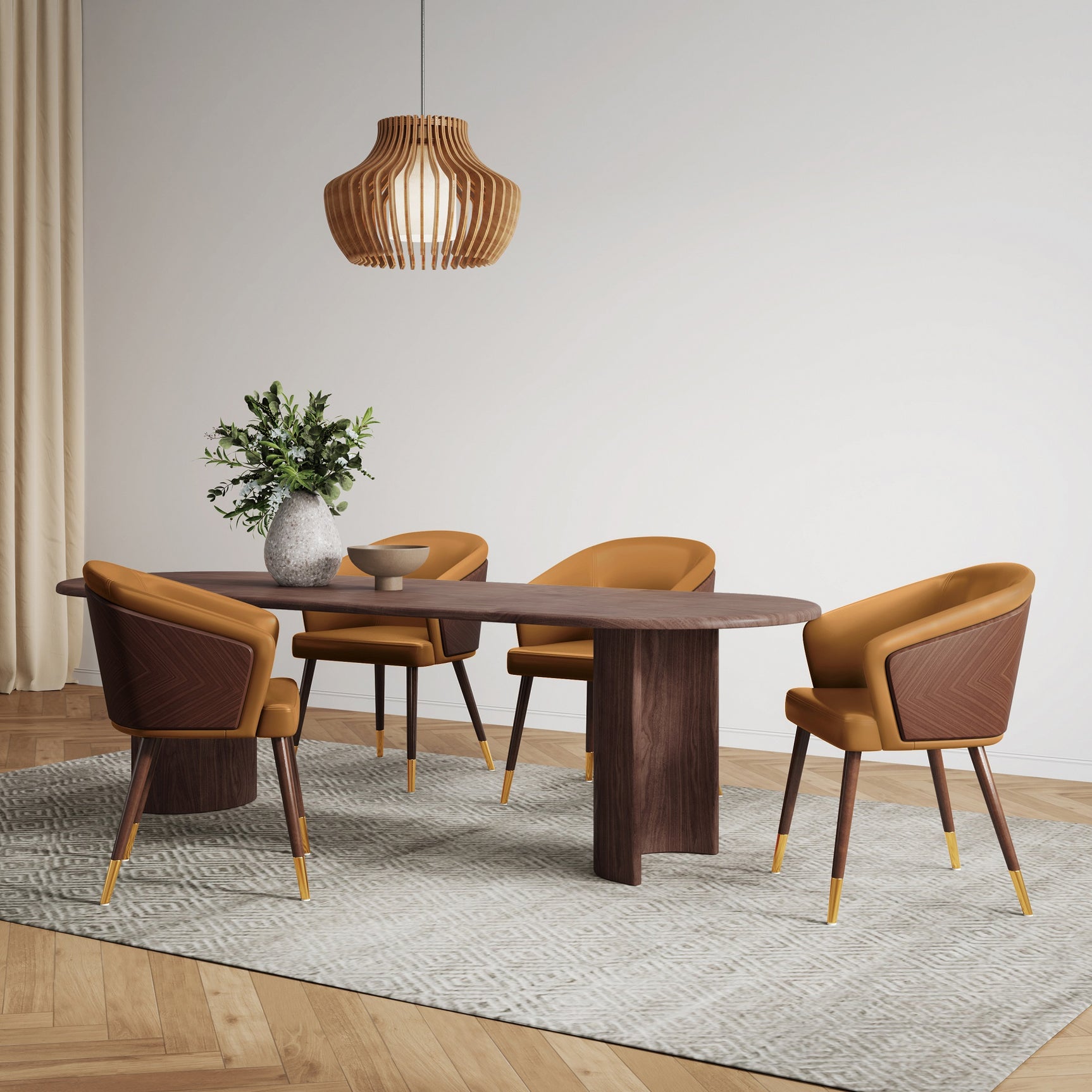 Reeva Dining Chair in Walnut and Camal - Ornate Home