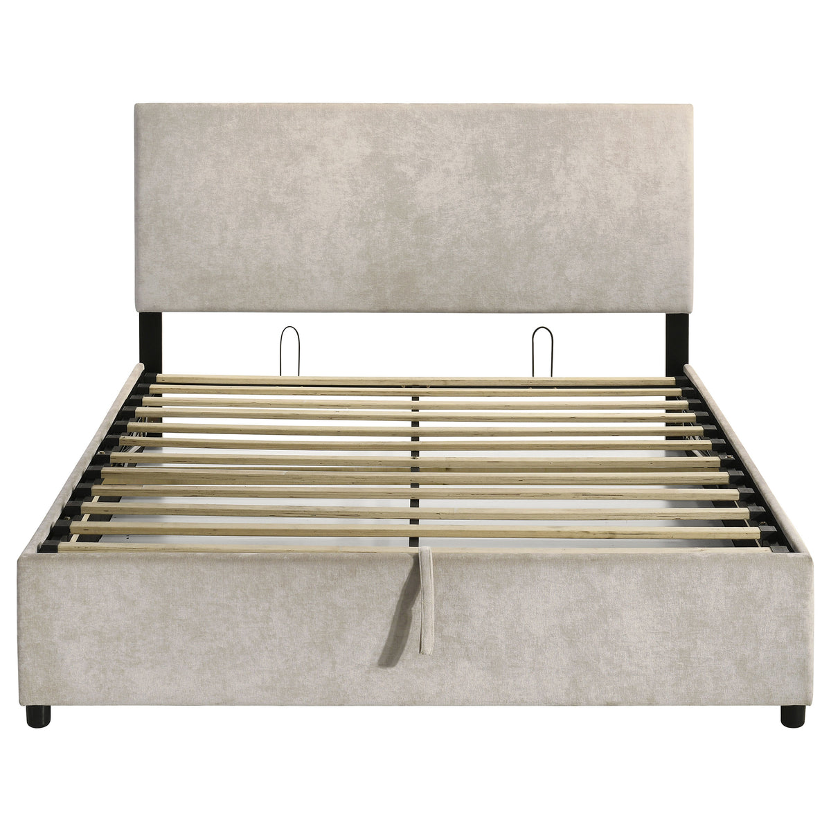 Reeves Beige Upholstered Queen Lift-top Storage Platform Bed - Ornate Home