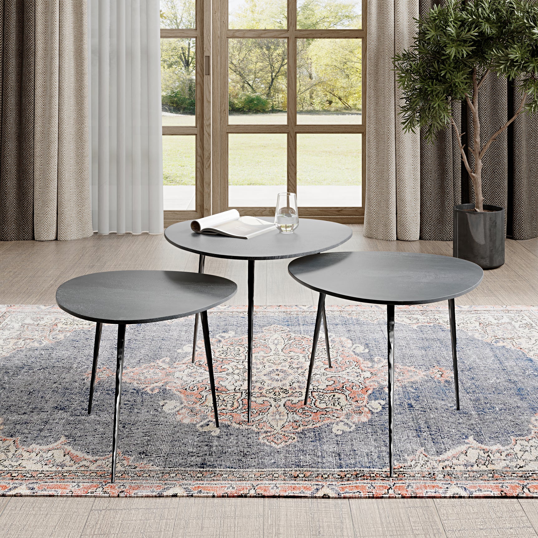 Reeves Black Nesting Table (Set of 3) - Ornate Home