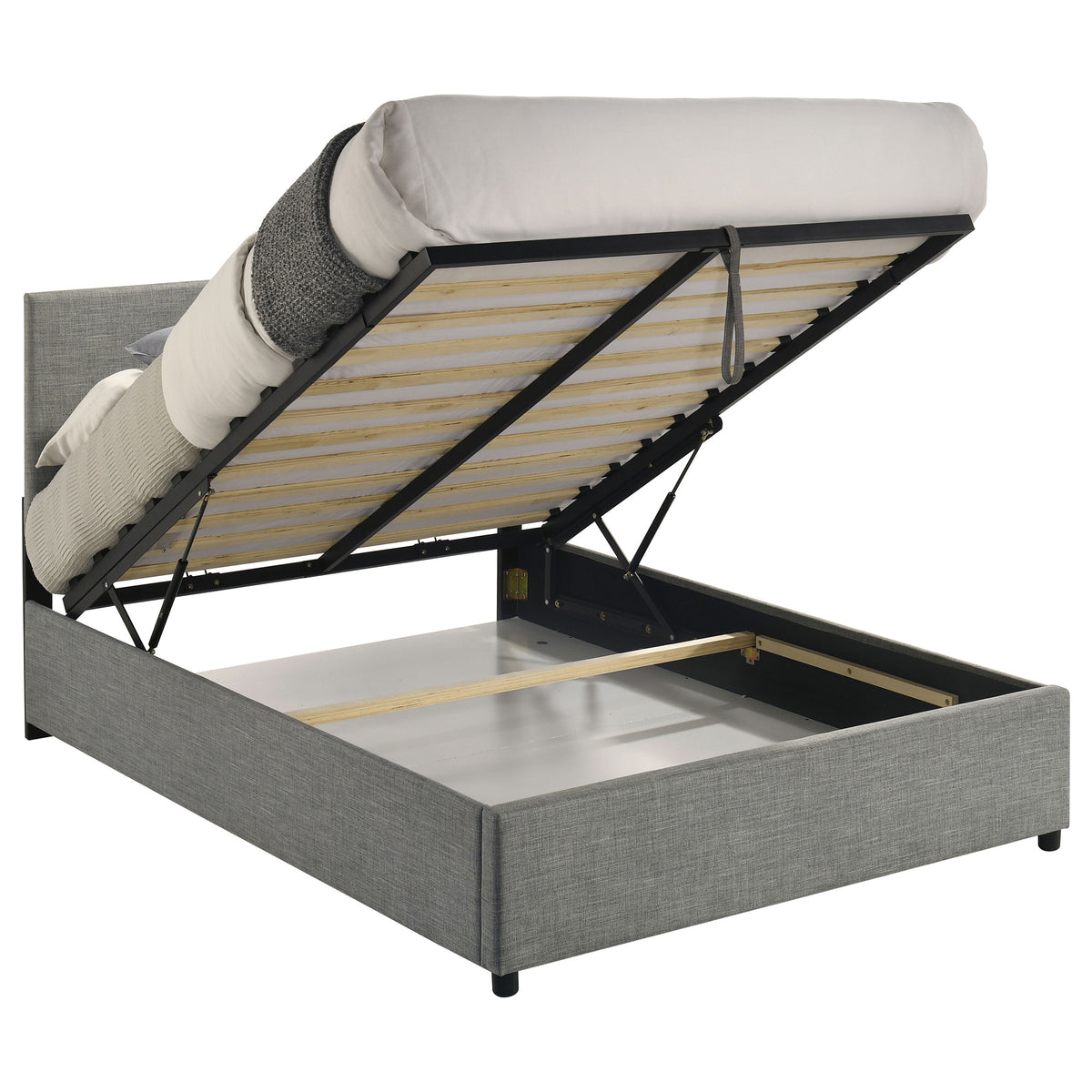Reeves Grey Upholstered Full Lift-top Storage Platform Bed - Ornate Home