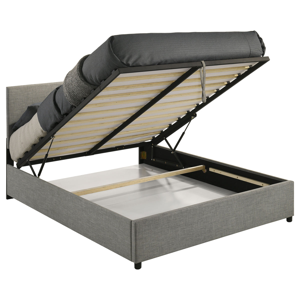 Reeves Grey Upholstered Queen Lift-top Storage Platform Bed - Ornate Home