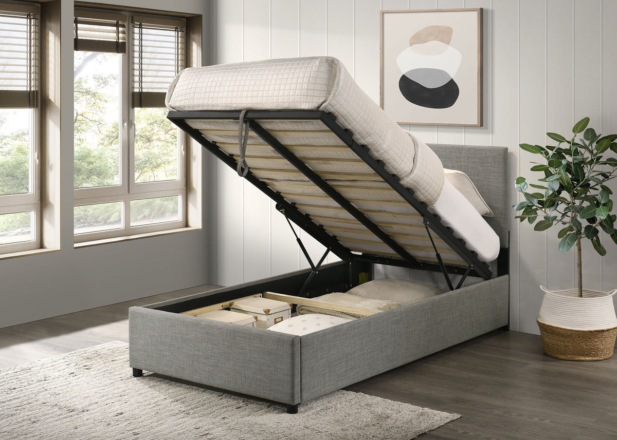 Reeves Grey Upholstered Twin Lift-top Storage Platform Bed - Ornate Home