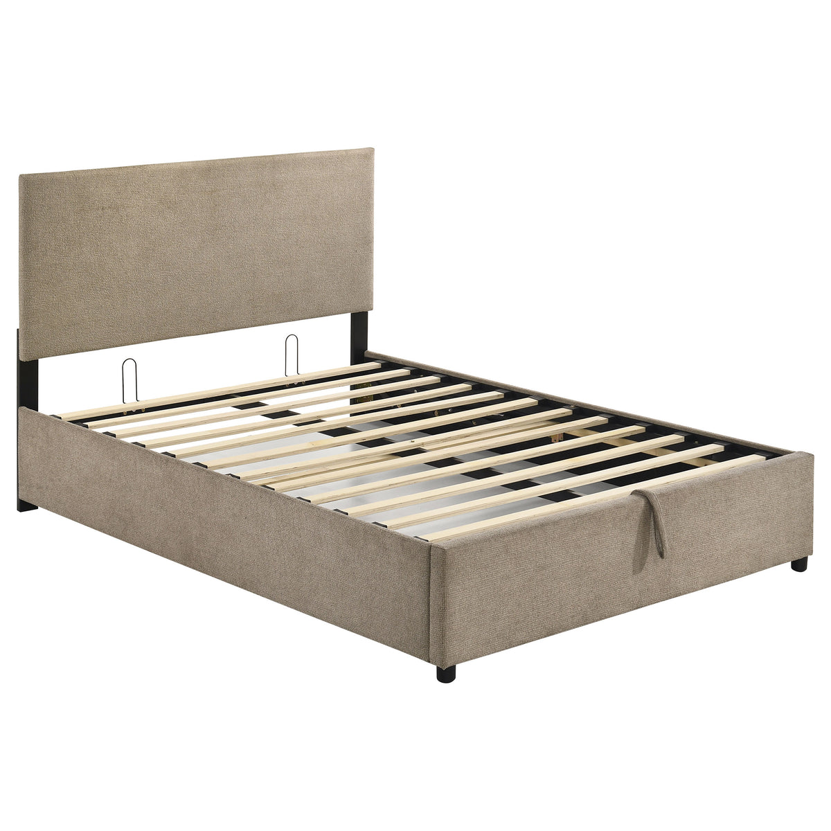 Reeves Tan Upholstered Full Lift-top Storage Platform Bed - Ornate Home