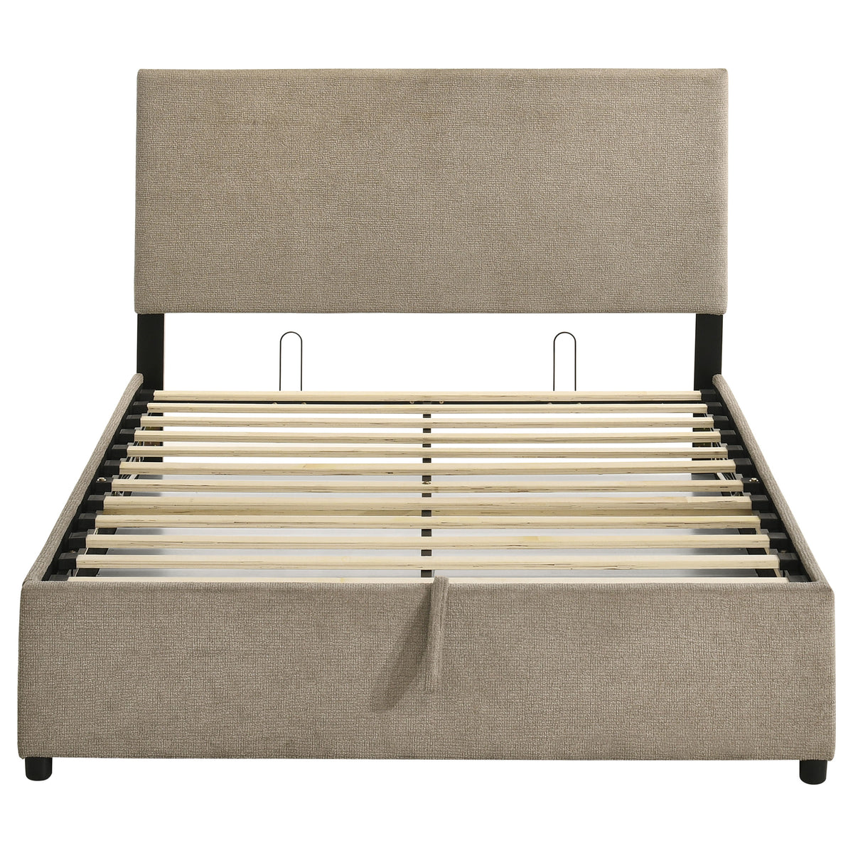 Reeves Tan Upholstered Full Lift-top Storage Platform Bed - Ornate Home