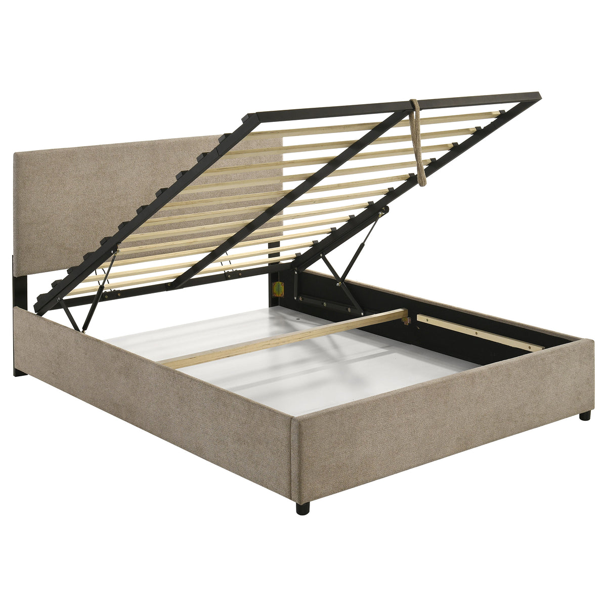 Reeves Tan Upholstered Queen Lift-top Storage Platform Bed - Ornate Home