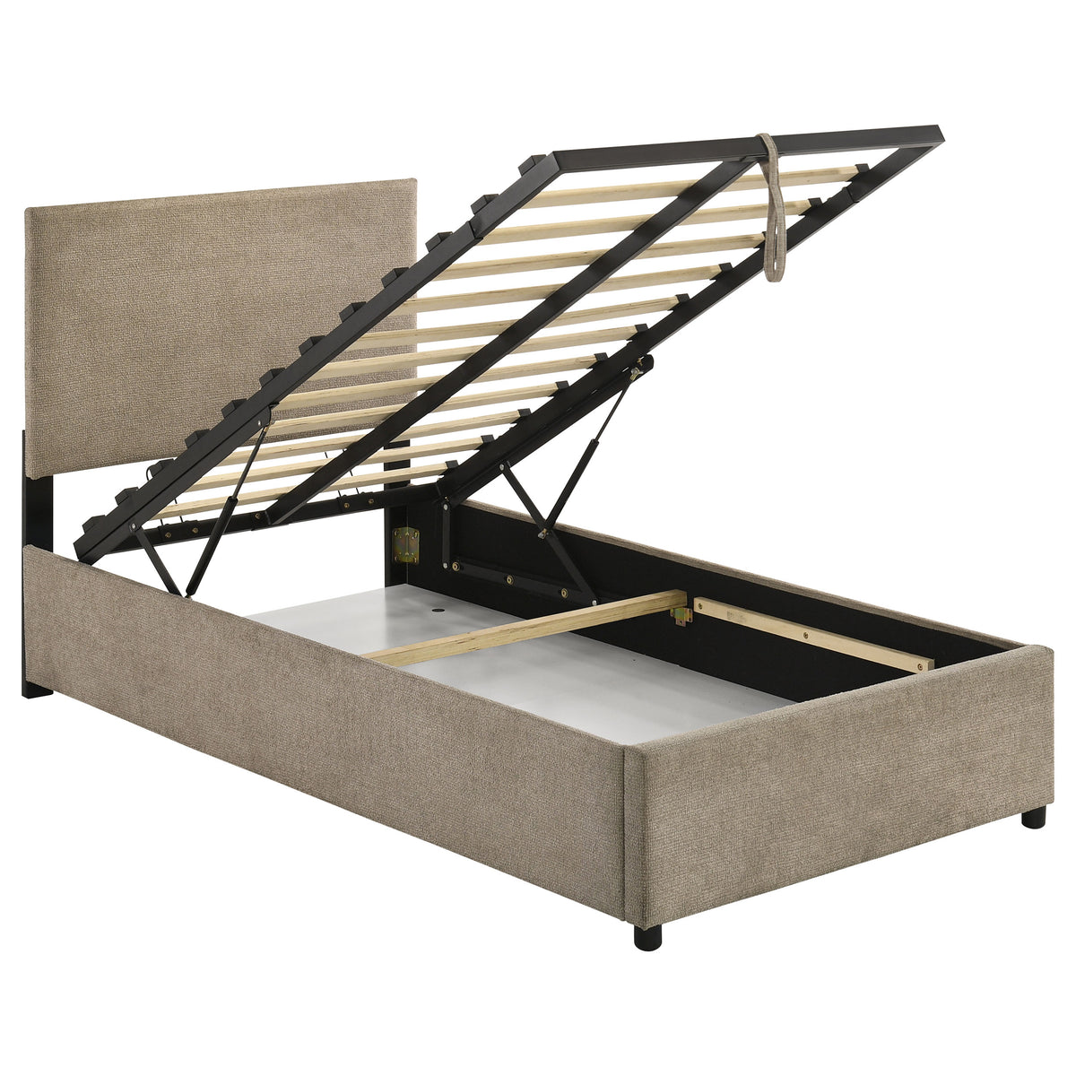 Reeves Tan Upholstered Twin Lift-top Storage Platform Bed - Ornate Home