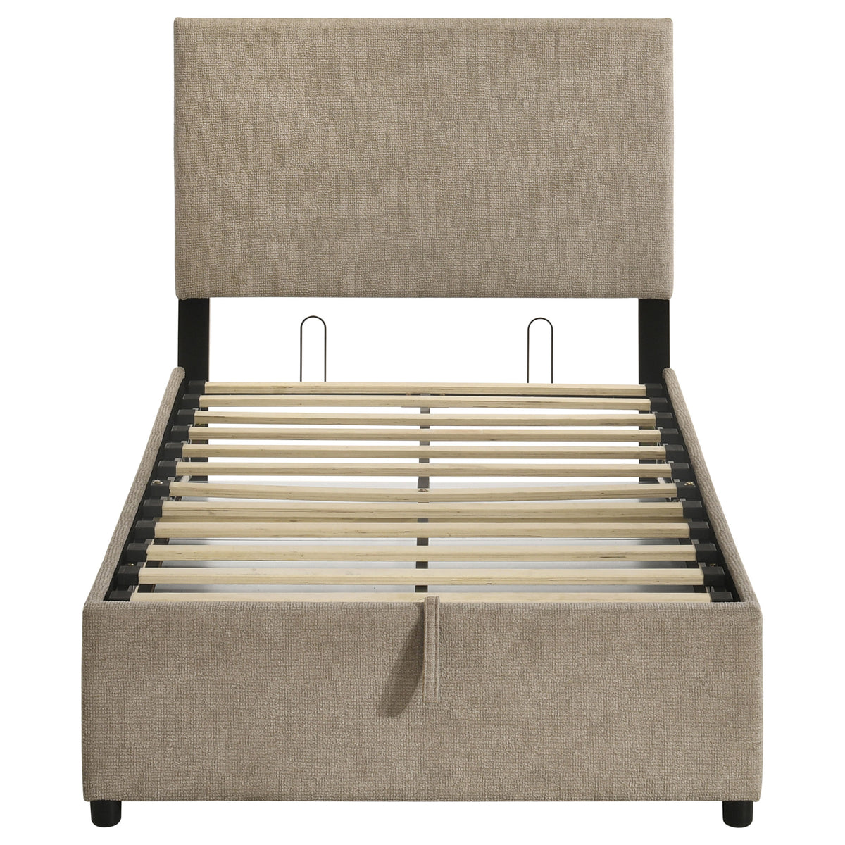 Reeves Tan Upholstered Twin Lift-top Storage Platform Bed - Ornate Home
