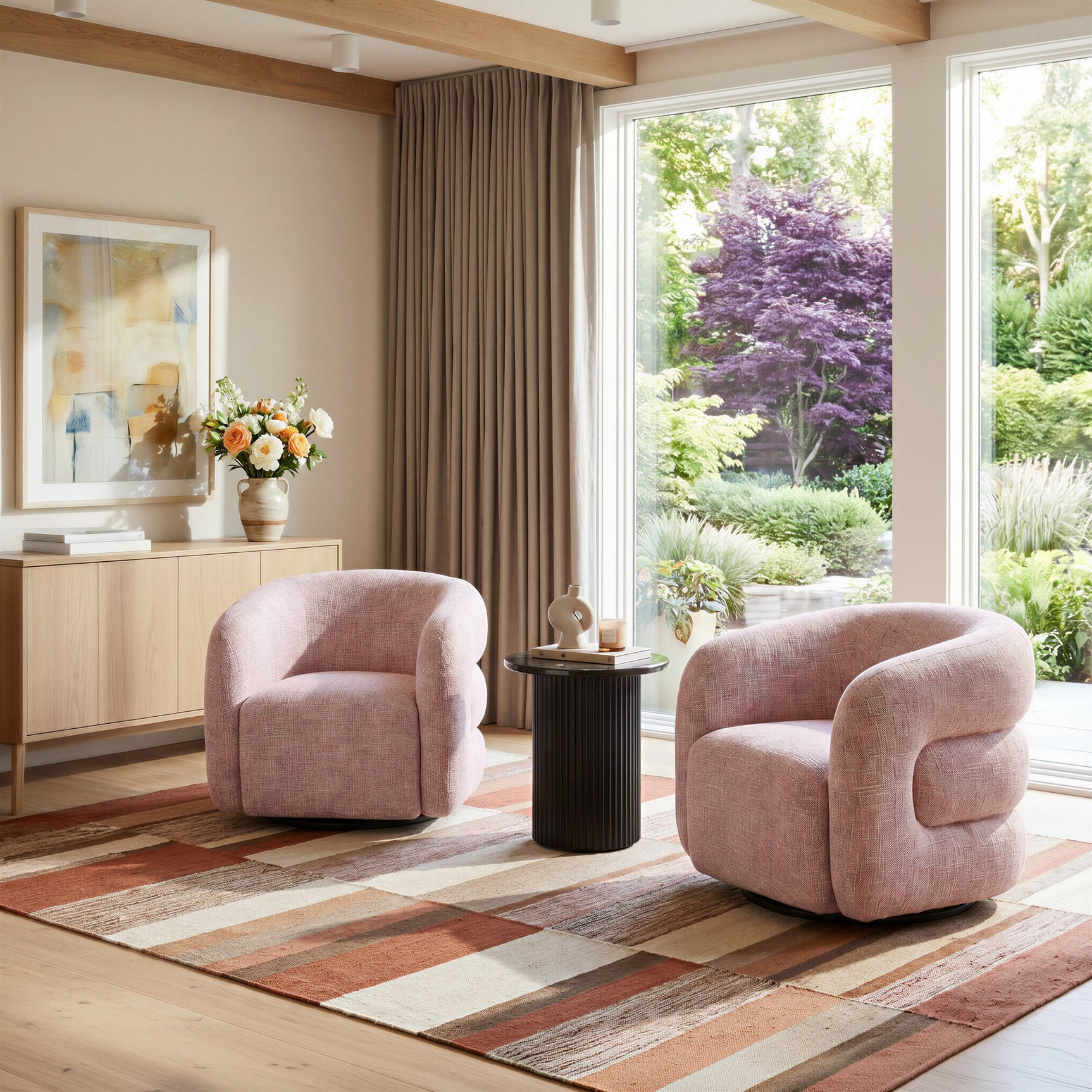 Refine Pink Tweed Swivel Chair - Ornate Home
