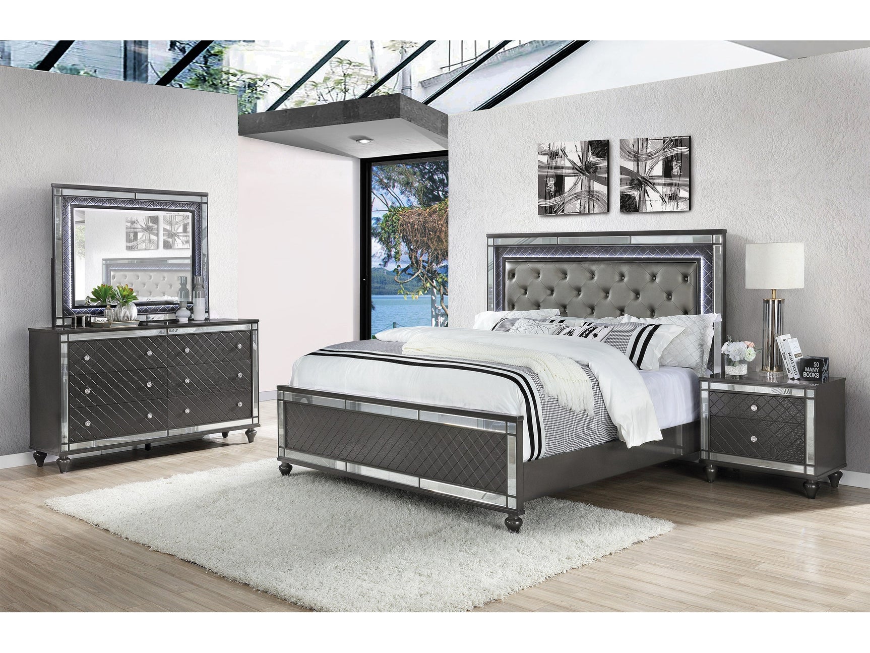Refino 4-Piece Gray Panel Bedroom Set - Ornate Home