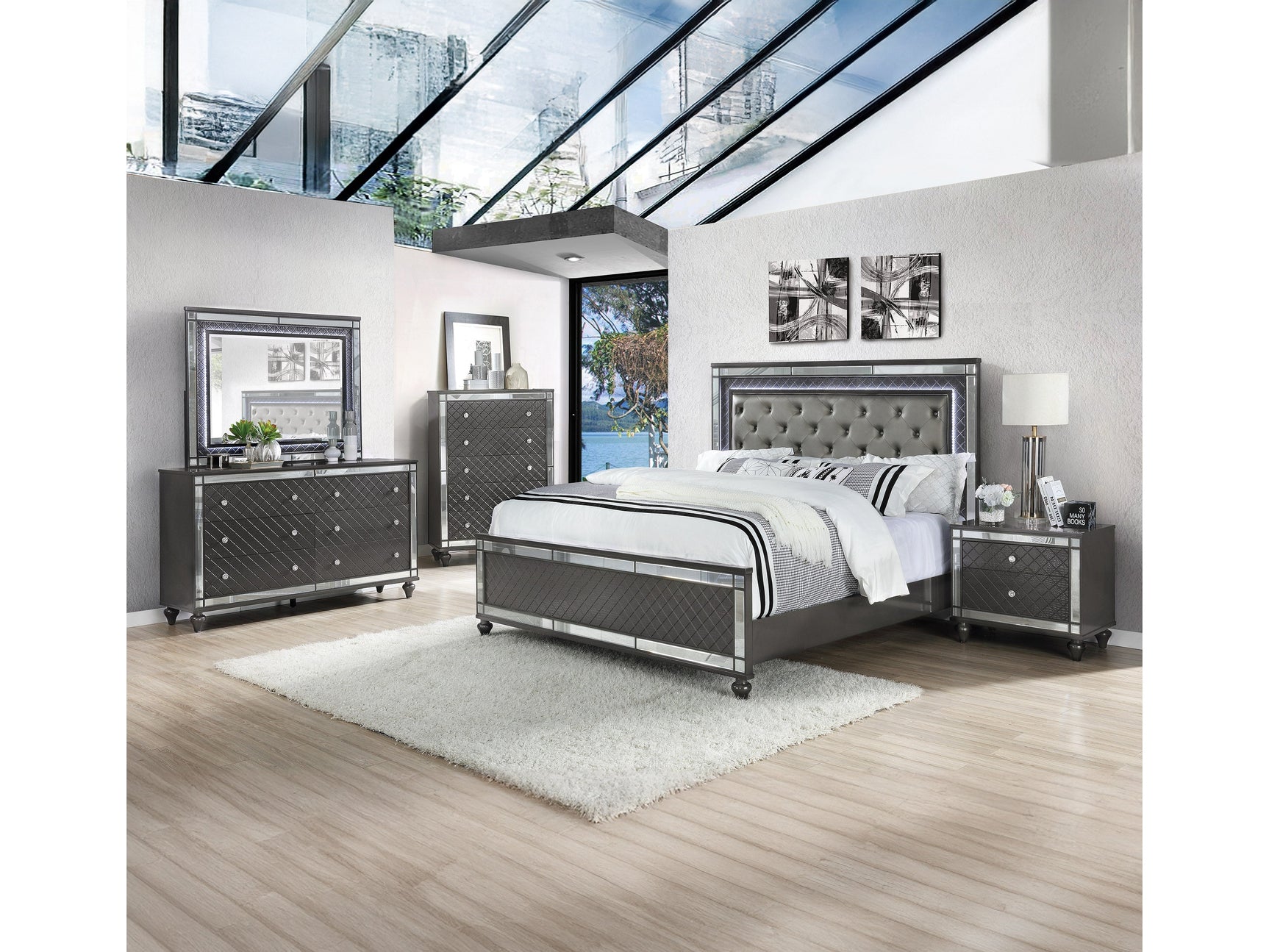 Refino 5-Piece Gray Panel Bedroom Set - Ornate Home