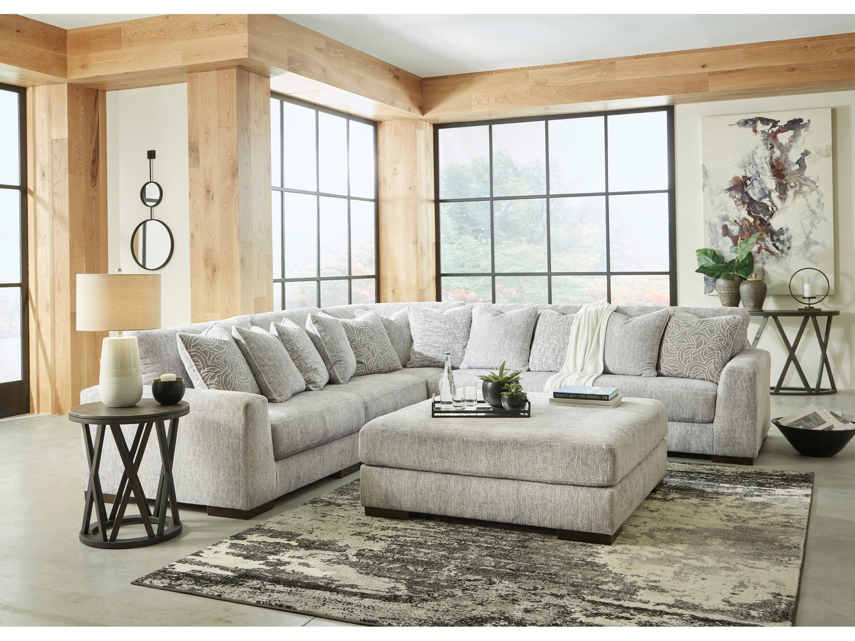 Regent Park Pewter 5-Piece Sectional w/Ottoman - Ornate Home